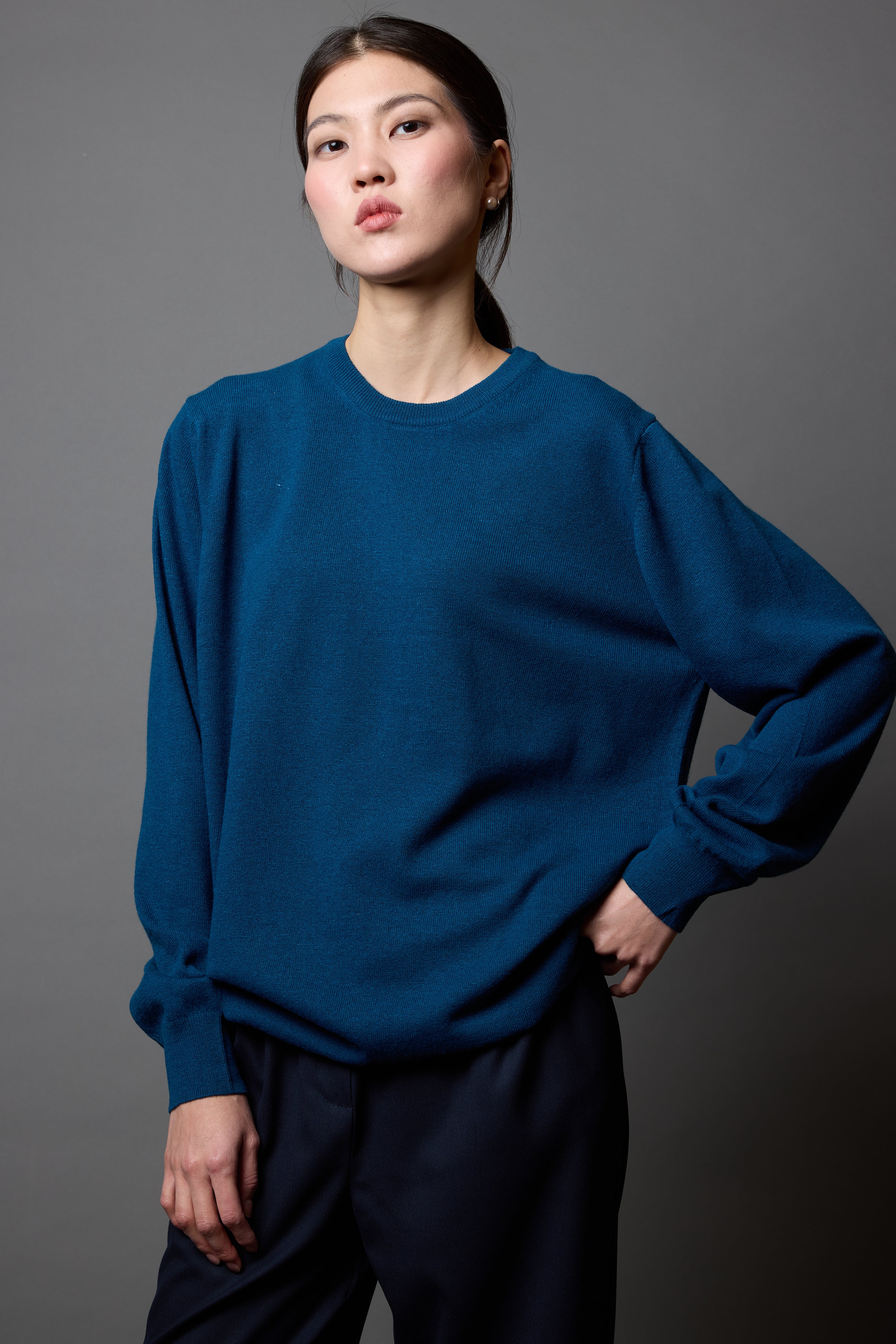 YUN BISIKLET YAKA UNISEX KAZAK PETROL MAVI