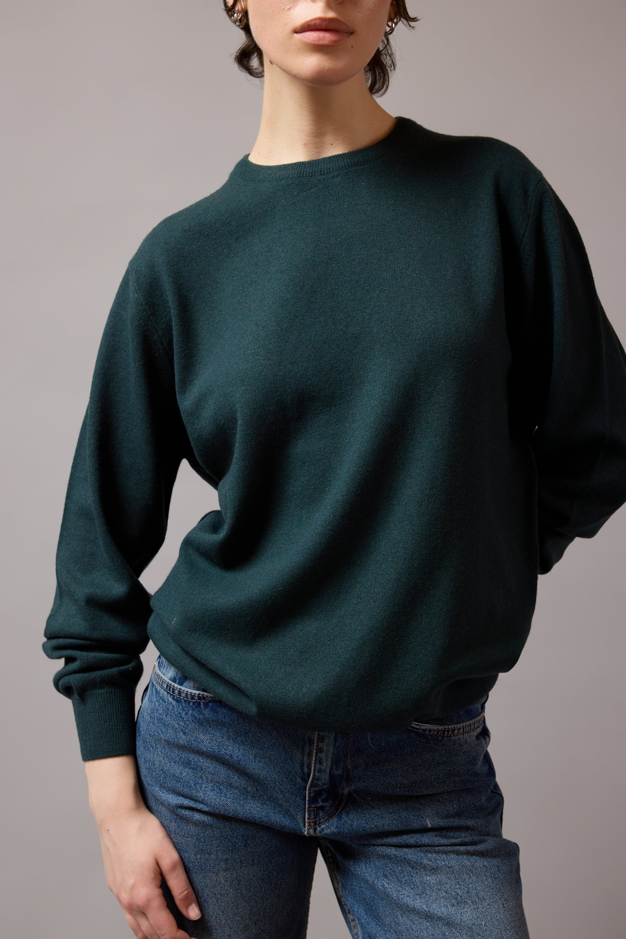 WOOL CREW NECK UNISEX SWEATER EMERALD