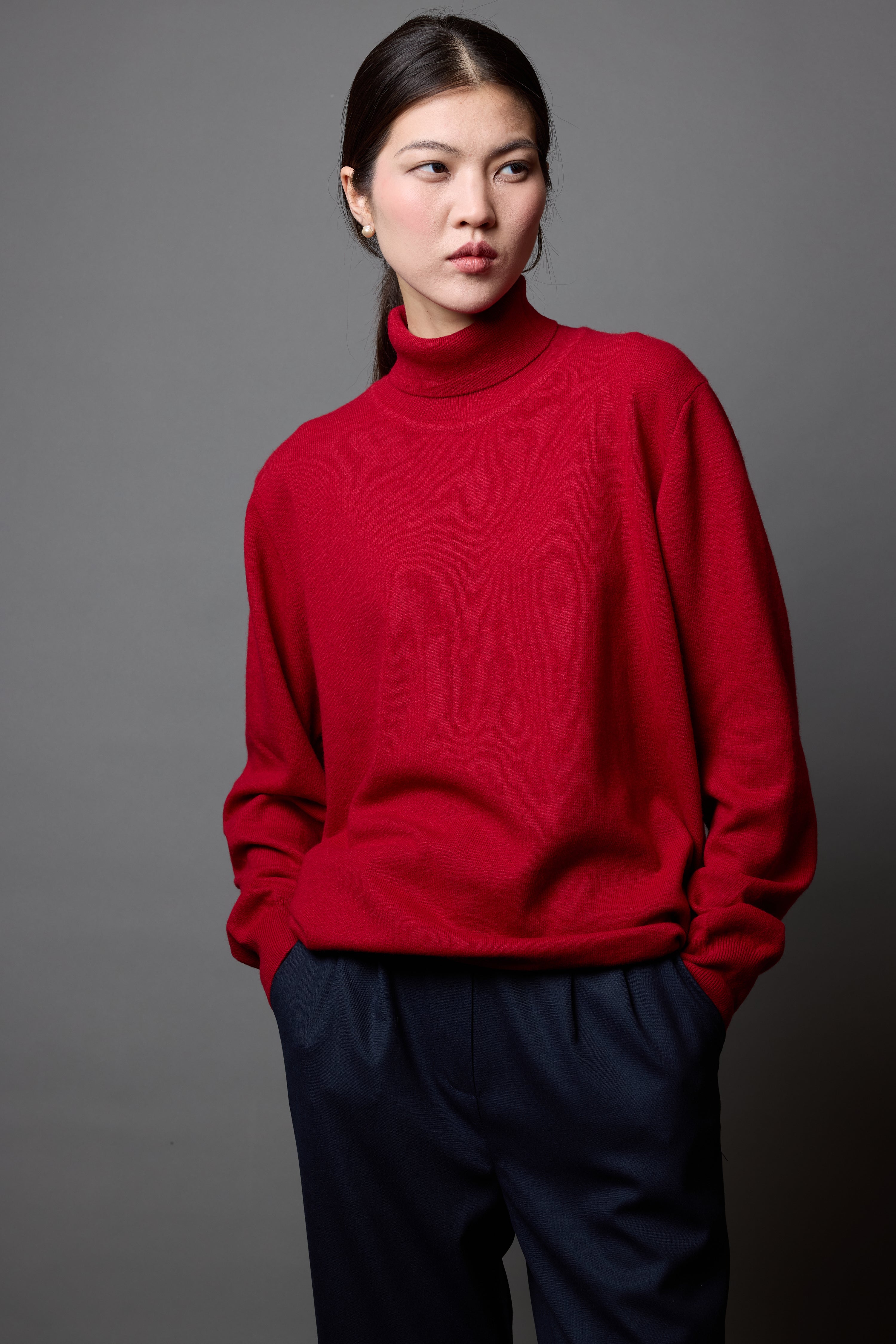 YUN YUKSEK YAKA UNISEX KAZAK KIRMIZI