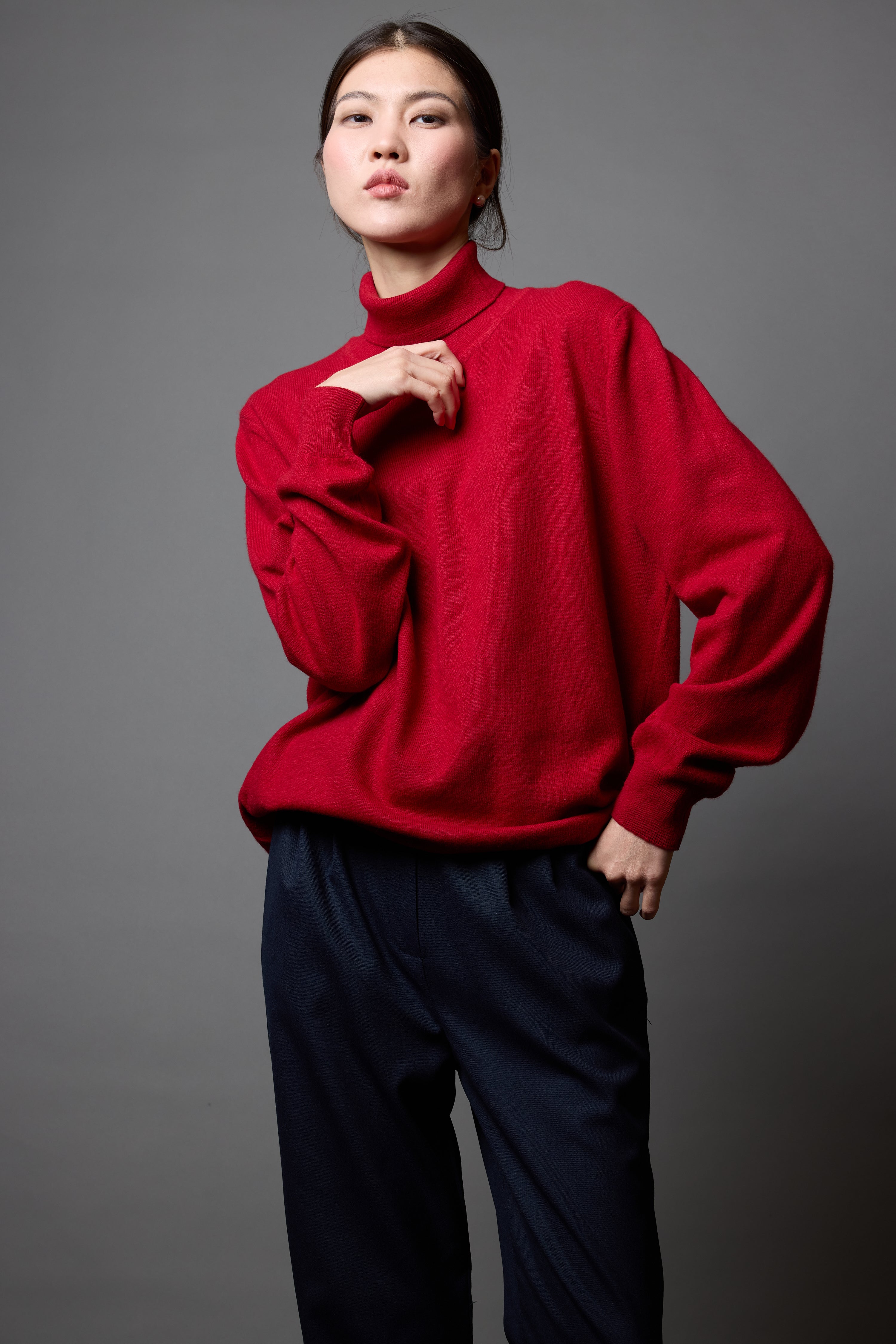 YUN YUKSEK YAKA UNISEX KAZAK KIRMIZI