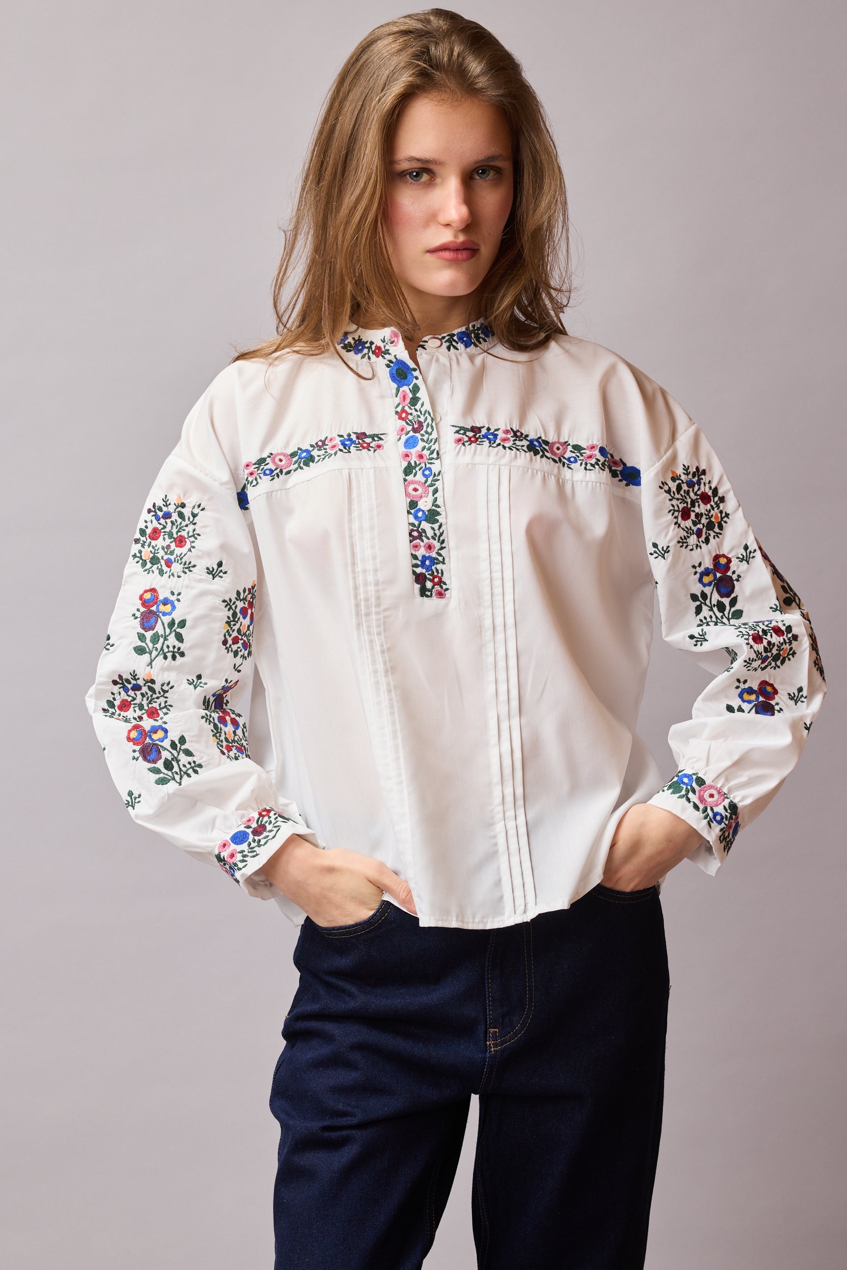 HAKIM YAKA FLORAL NAKISLI BLUZ