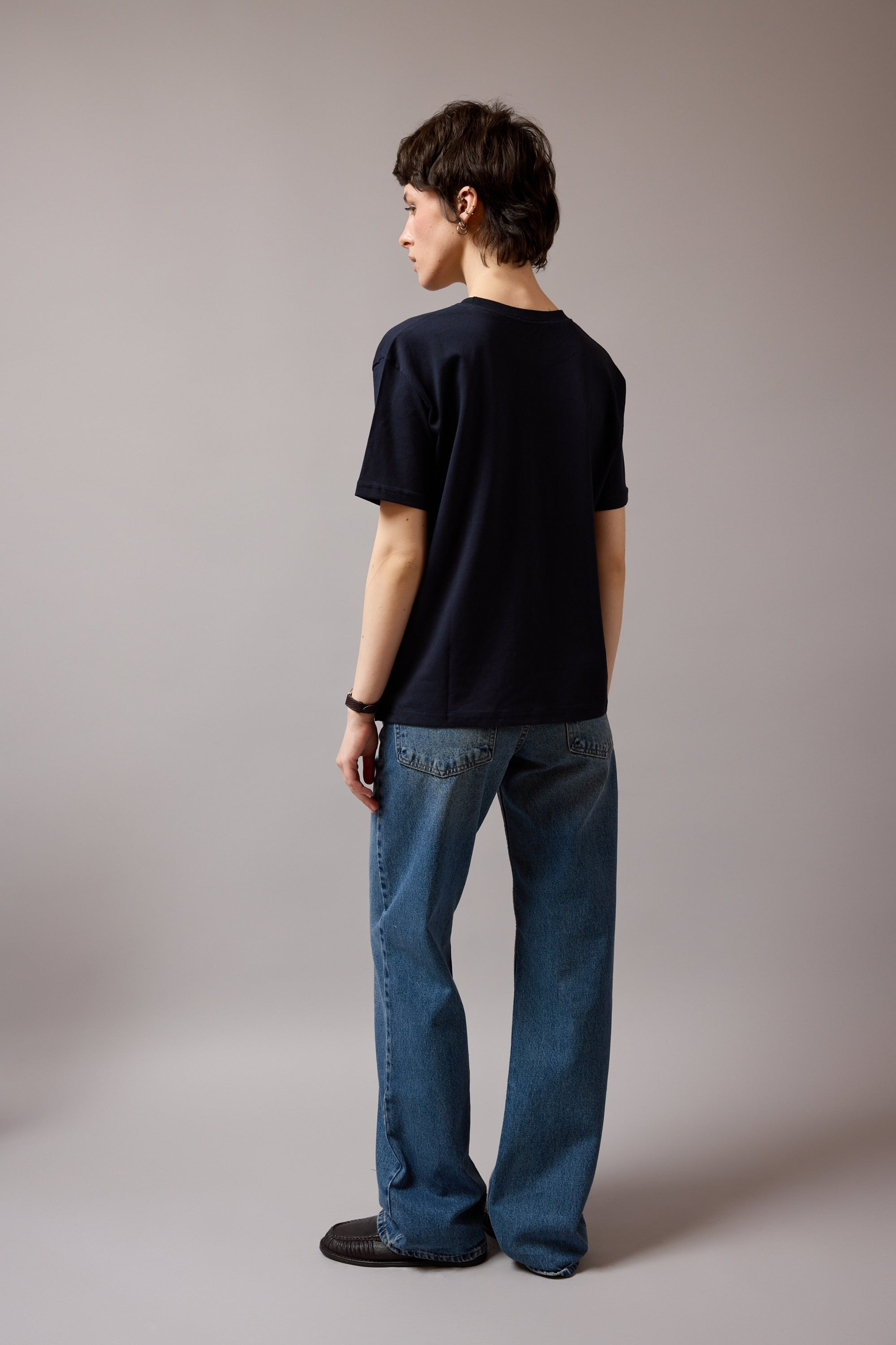 CHERRY KISA KOLLU PAMUK T-SHIRT DARK BLUE