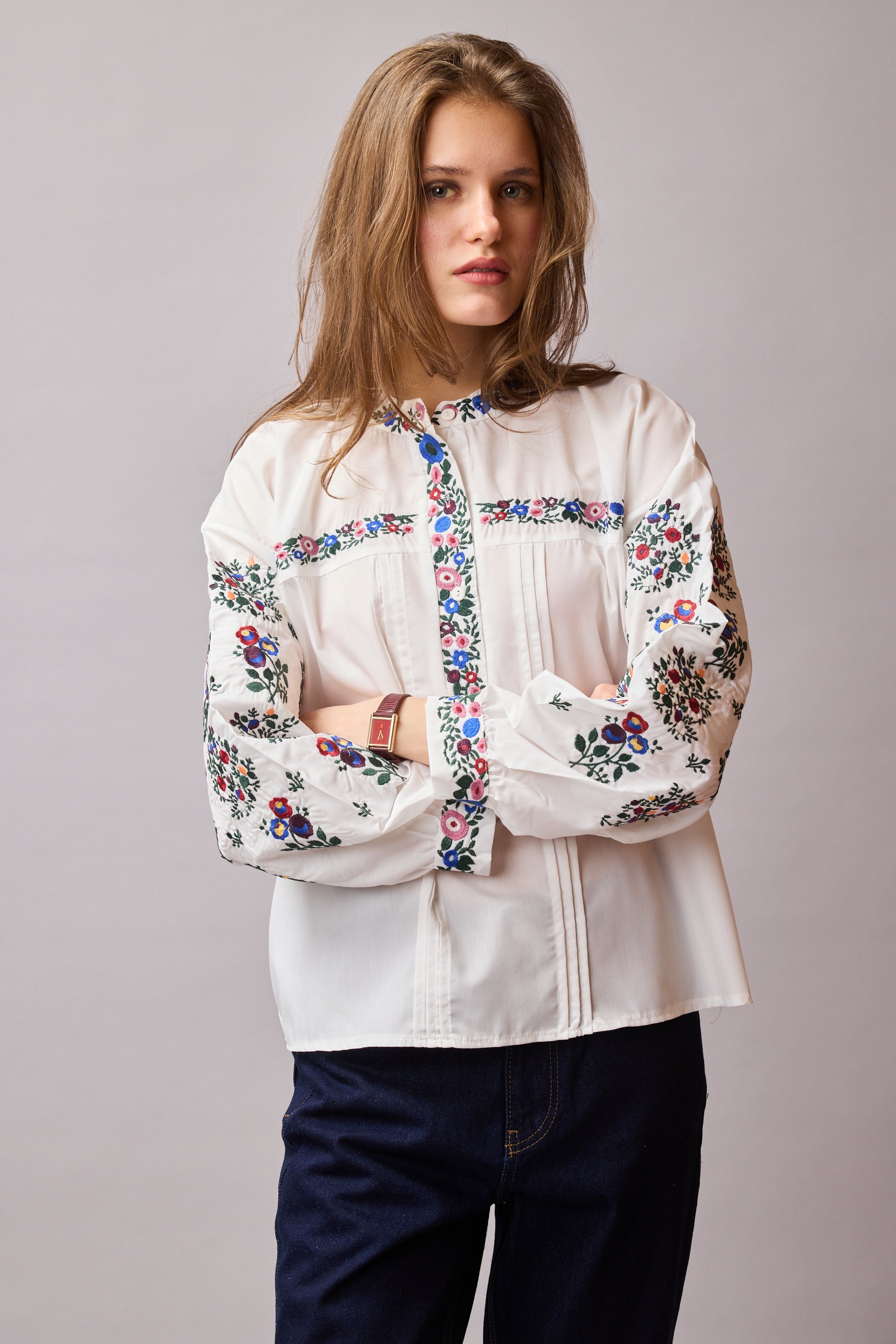 HAKIM YAKA FLORAL NAKISLI BLUZ