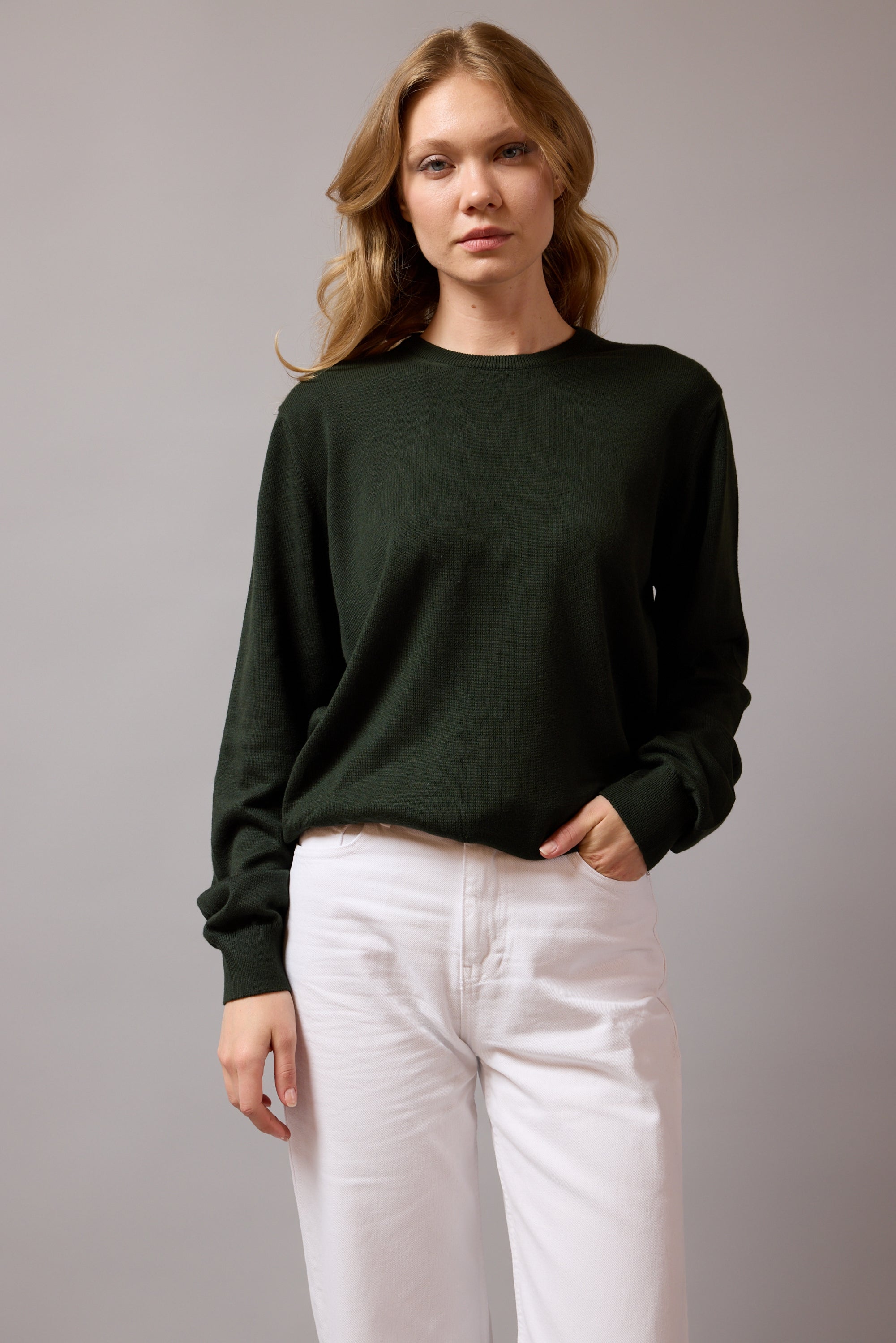 PAMUK BISIKLET YAKA UNISEX KAZAK DARK GREEN