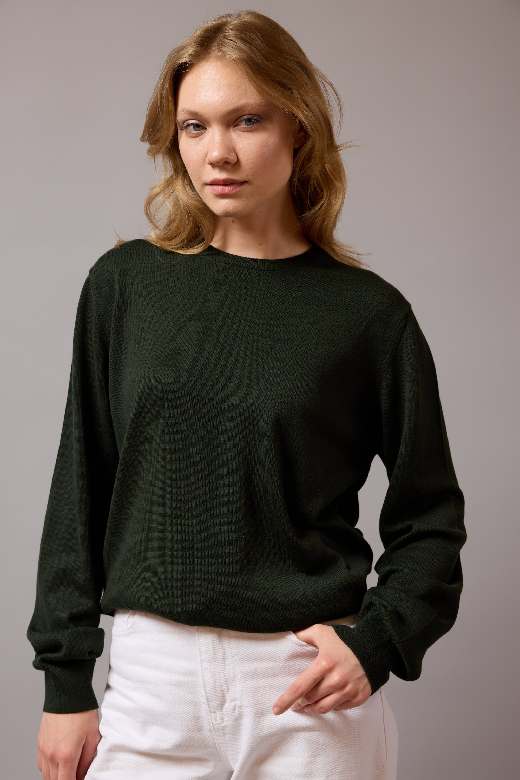 PAMUK BISIKLET YAKA UNISEX KAZAK DARK GREEN