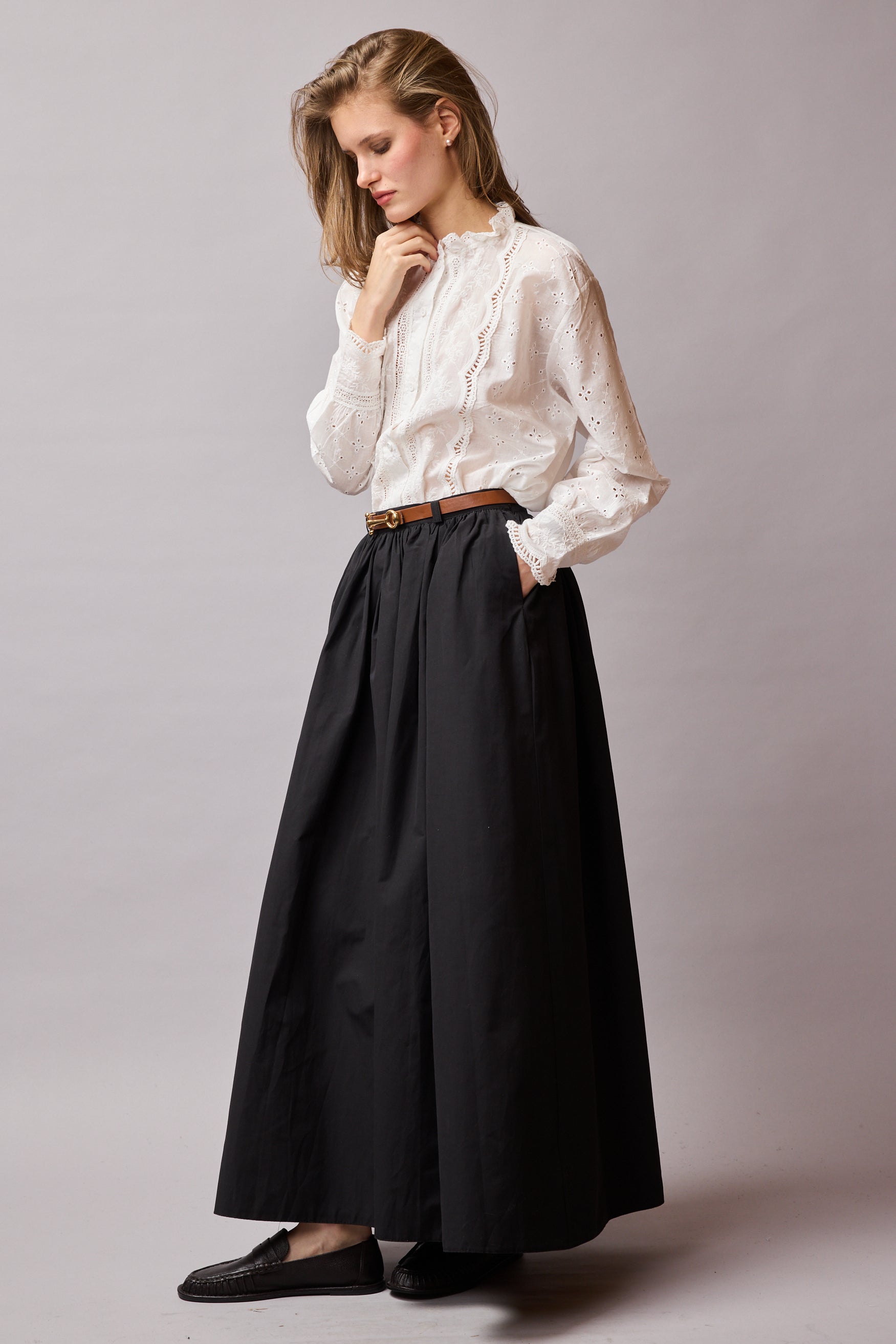 MIDI PARASUT SKIRT BLACK