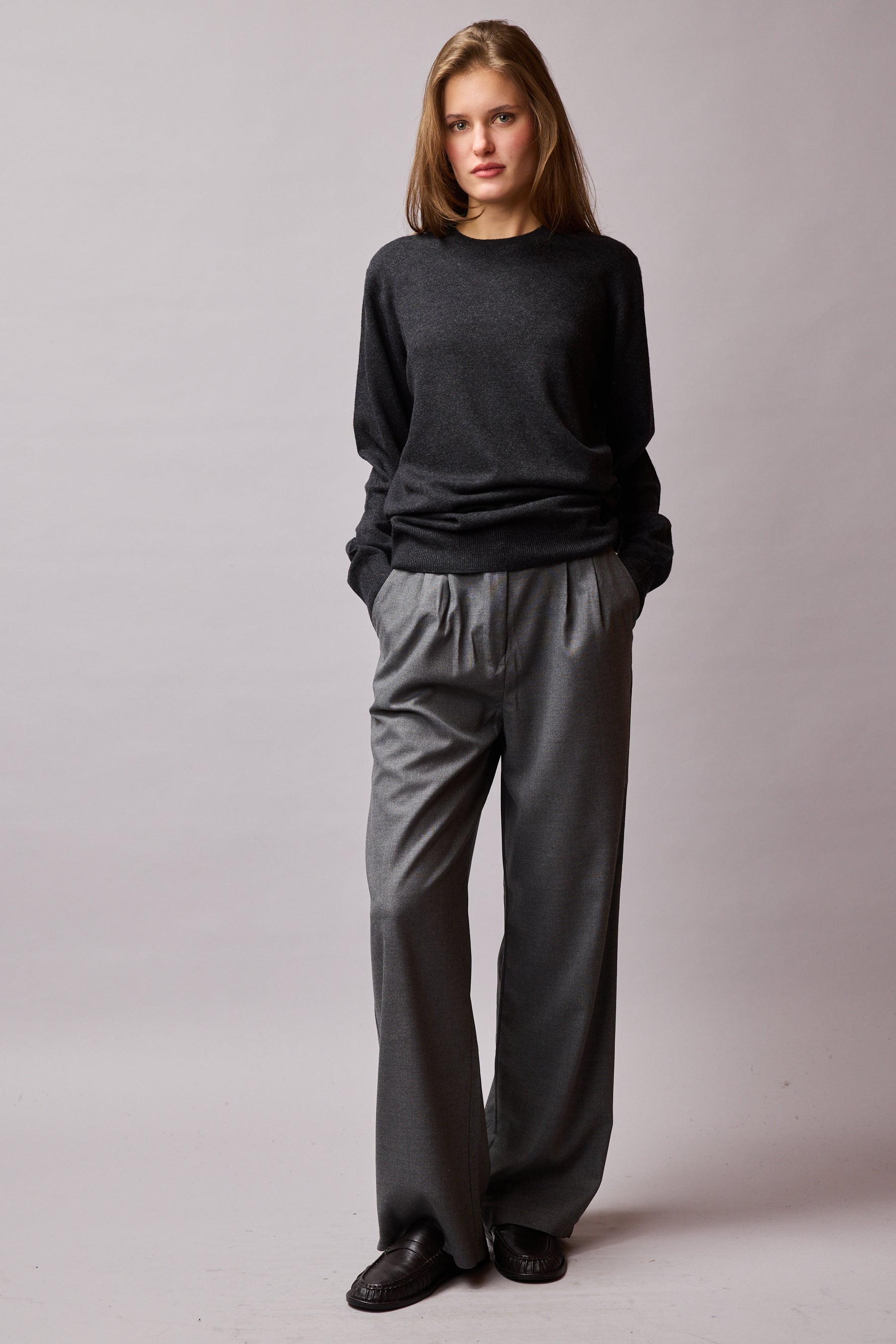 DOUBLE PLEATED PALAZZO TROUSERS FUME