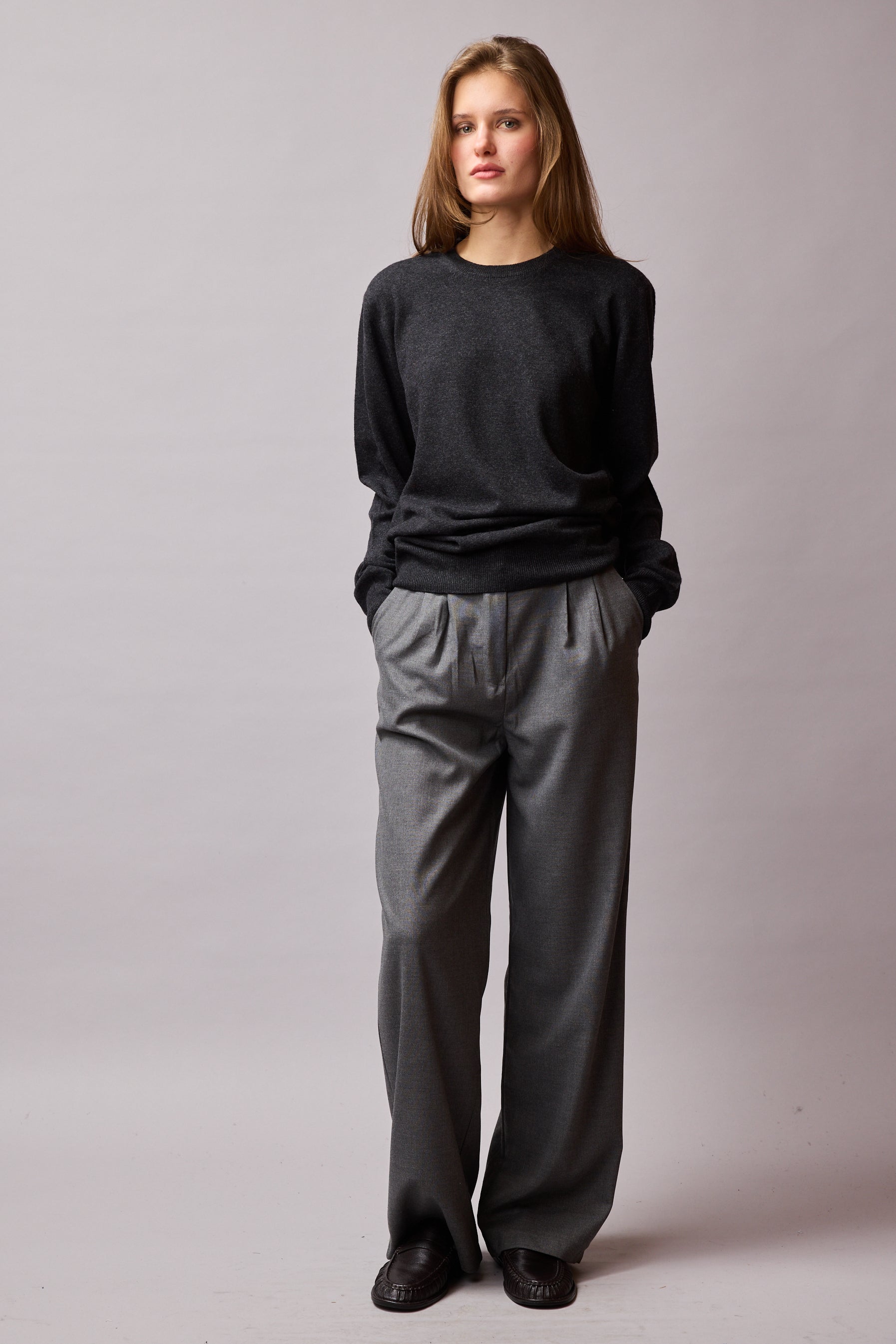 DOUBLE PLEATED PALAZZO TROUSERS FUME