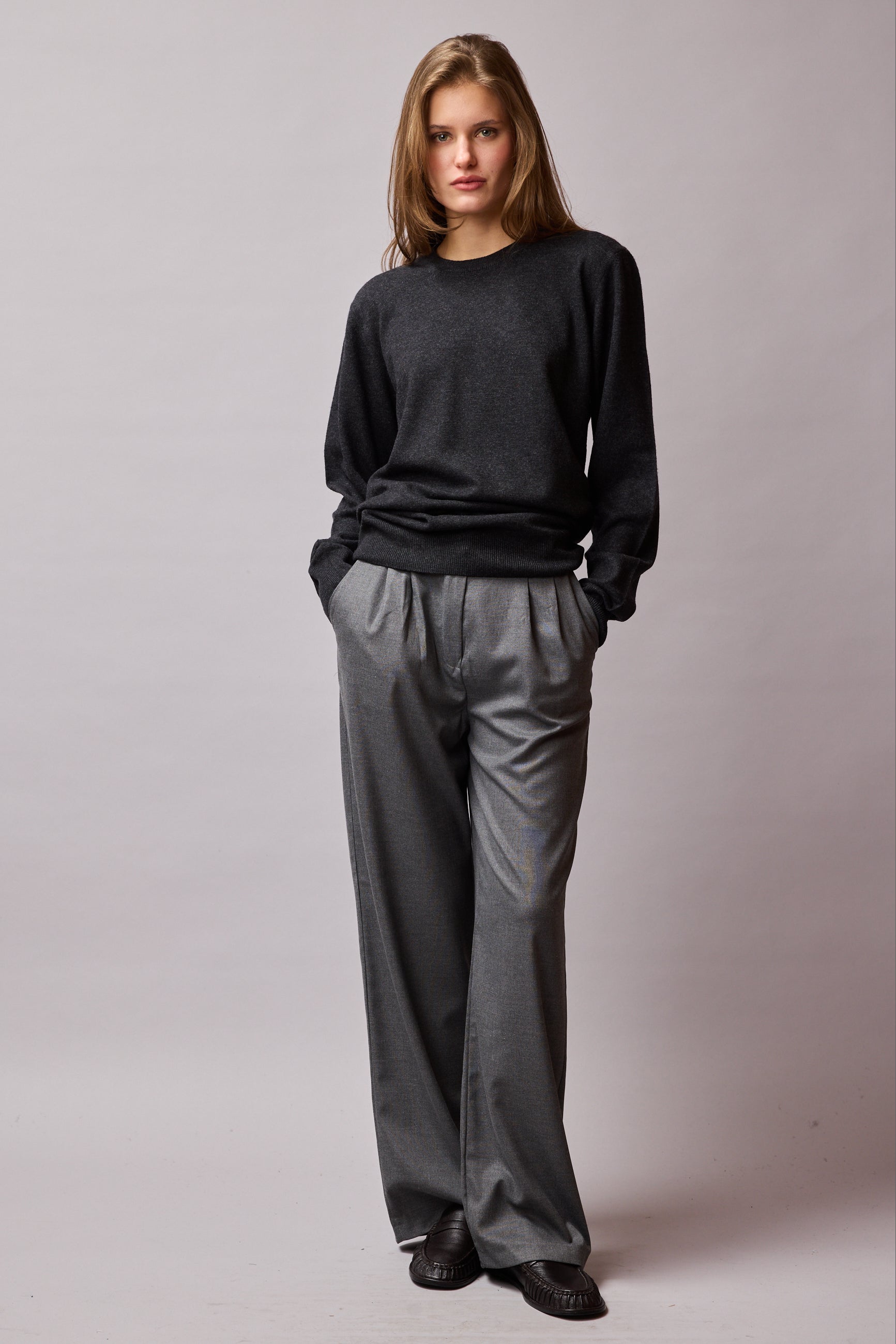 DOUBLE PLEATED PALAZZO TROUSERS FUME