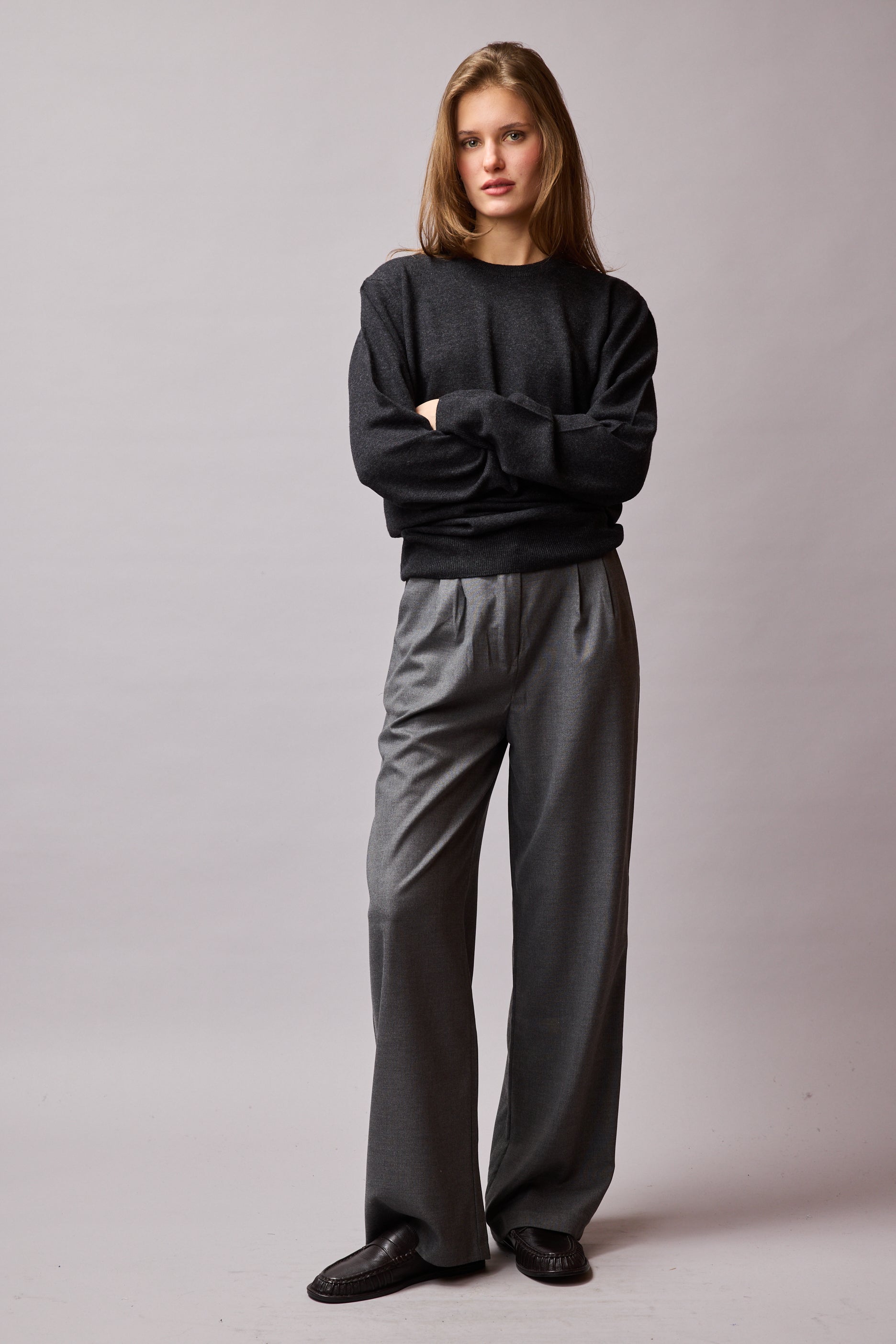 DOUBLE PLEATED PALAZZO TROUSERS FUME