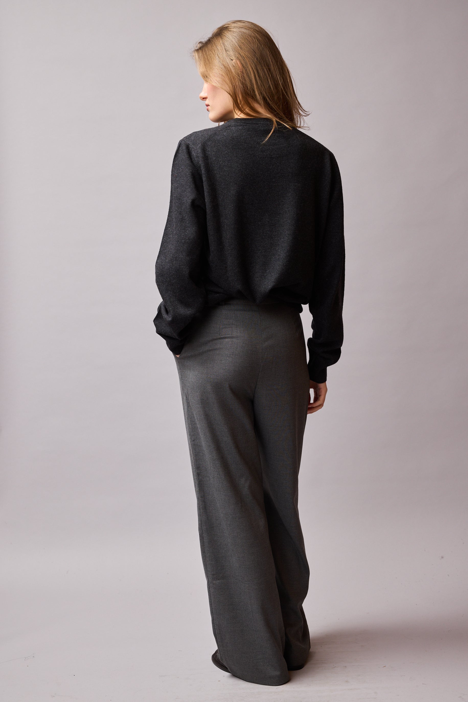 DOUBLE PLEATED PALAZZO TROUSERS FUME