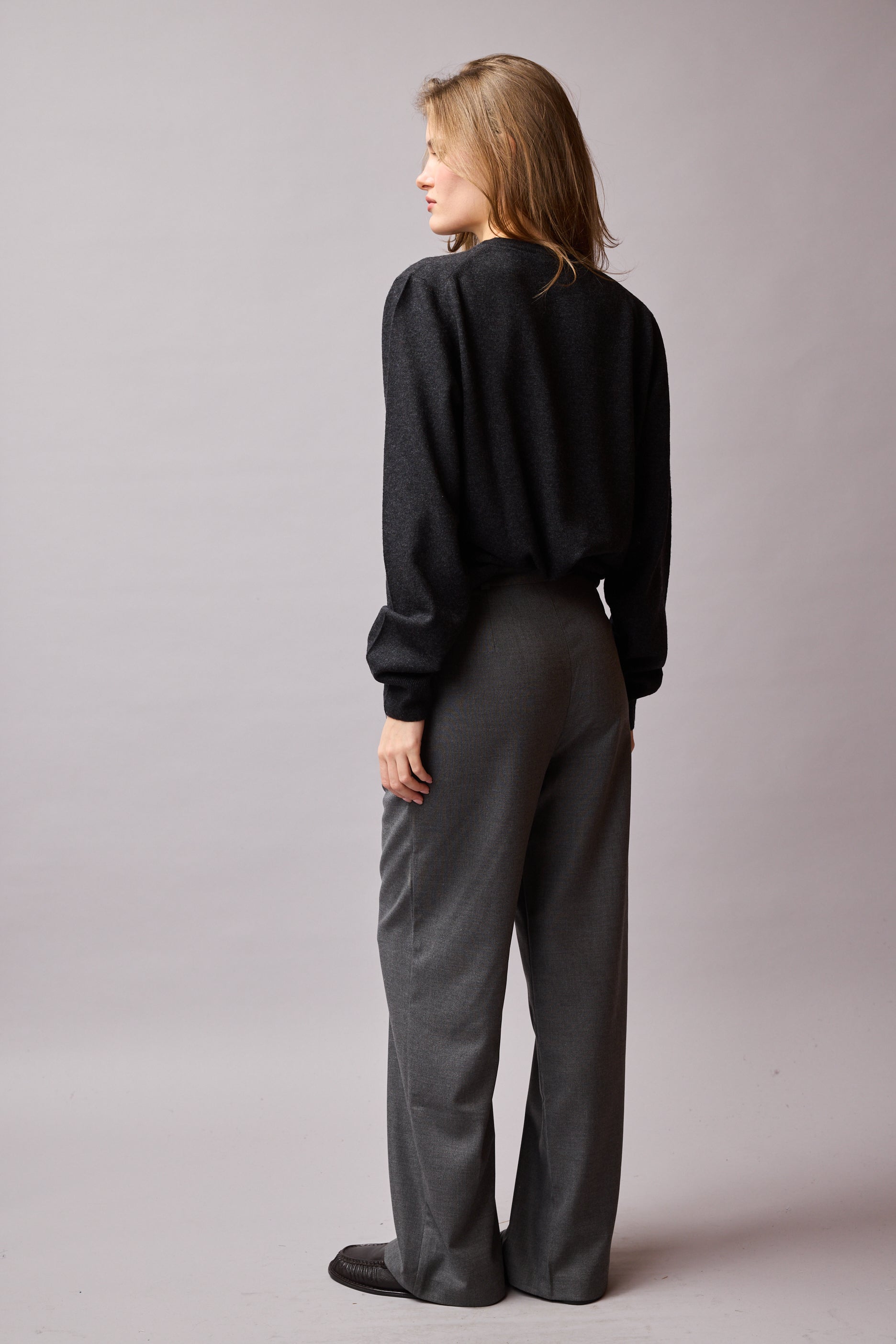 DOUBLE PLEATED PALAZZO TROUSERS FUME