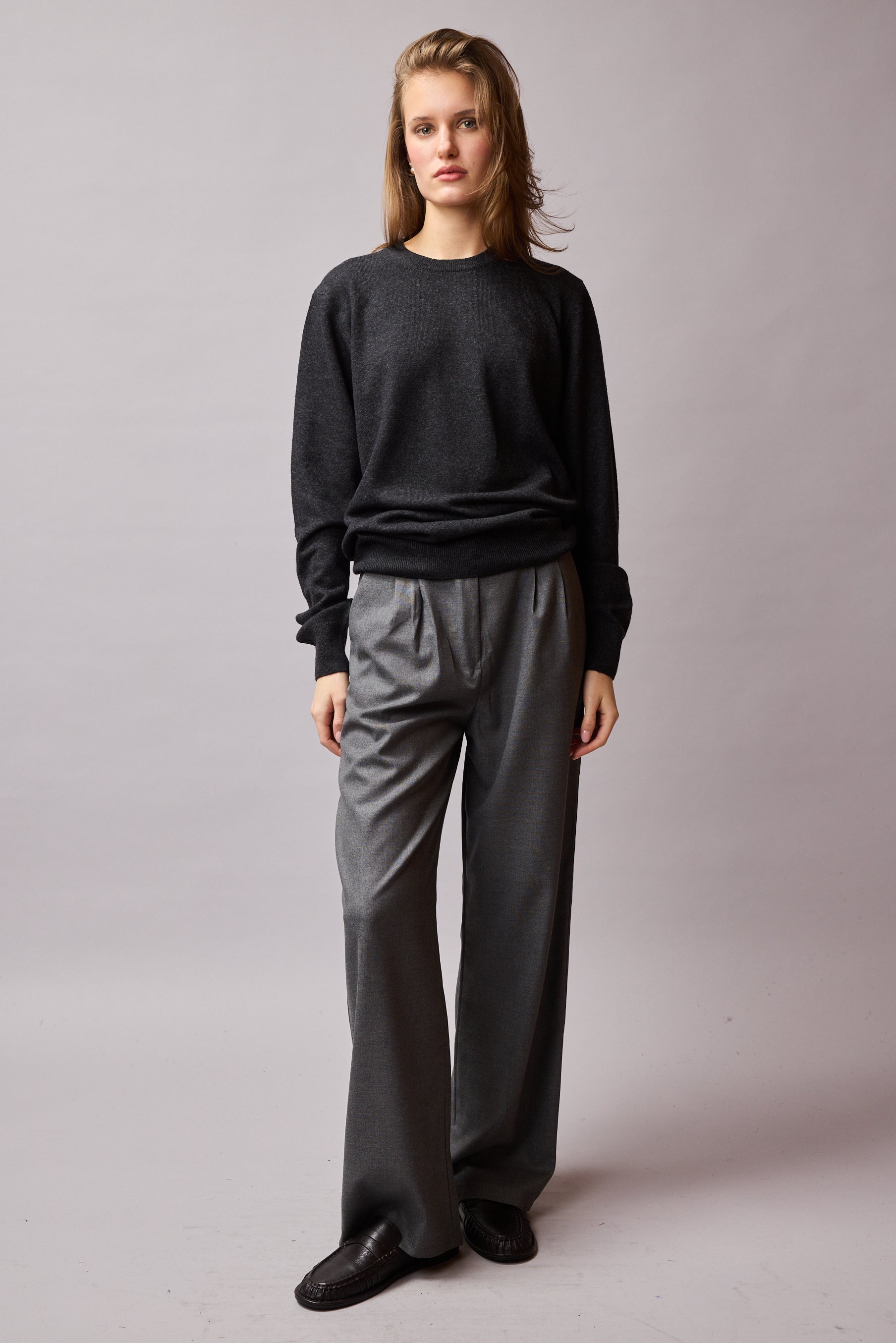 DOUBLE PLEATED PALAZZO TROUSERS FUME