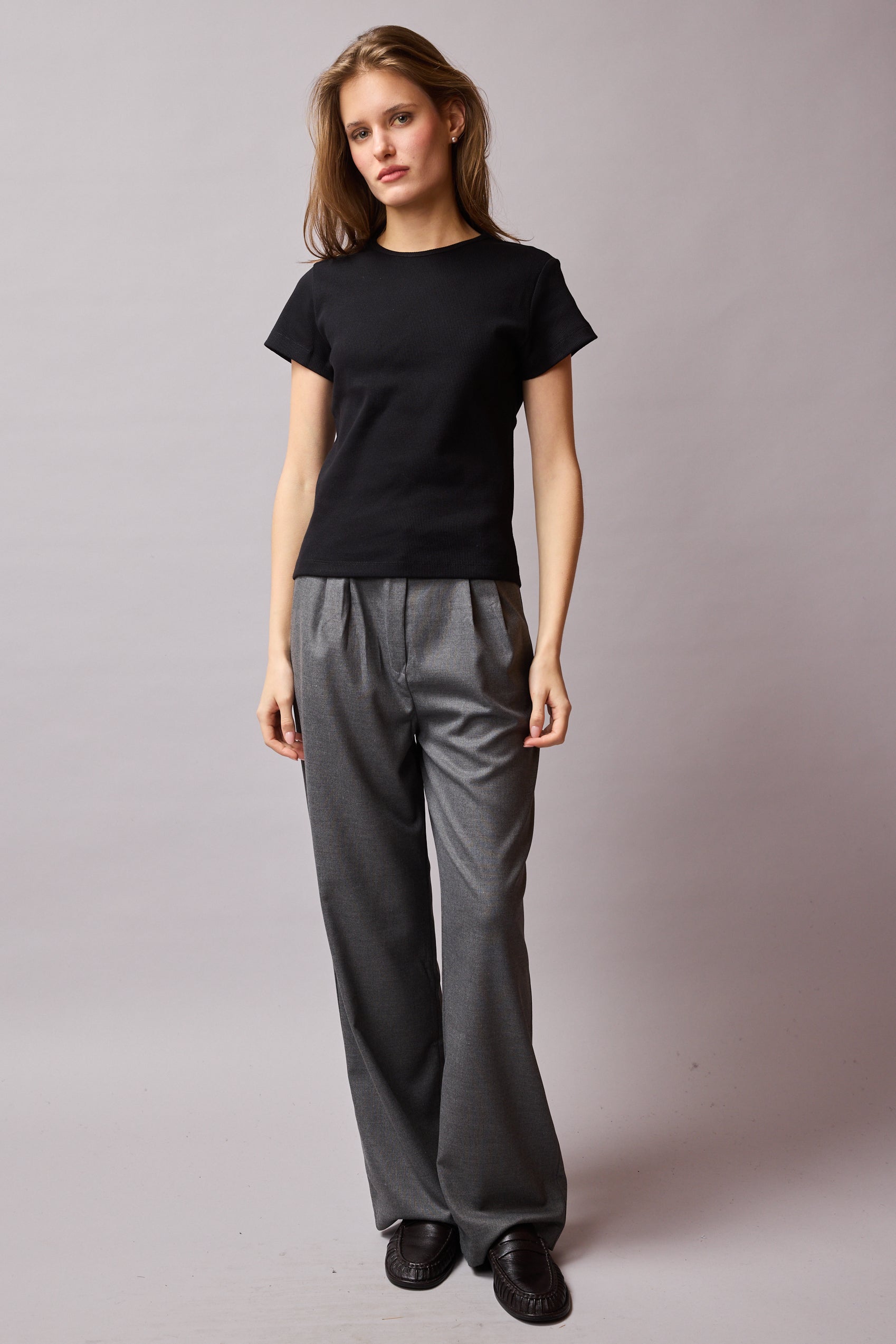 FITILLI KISA KOLLU PAMUK T-SHIRT SIYAH