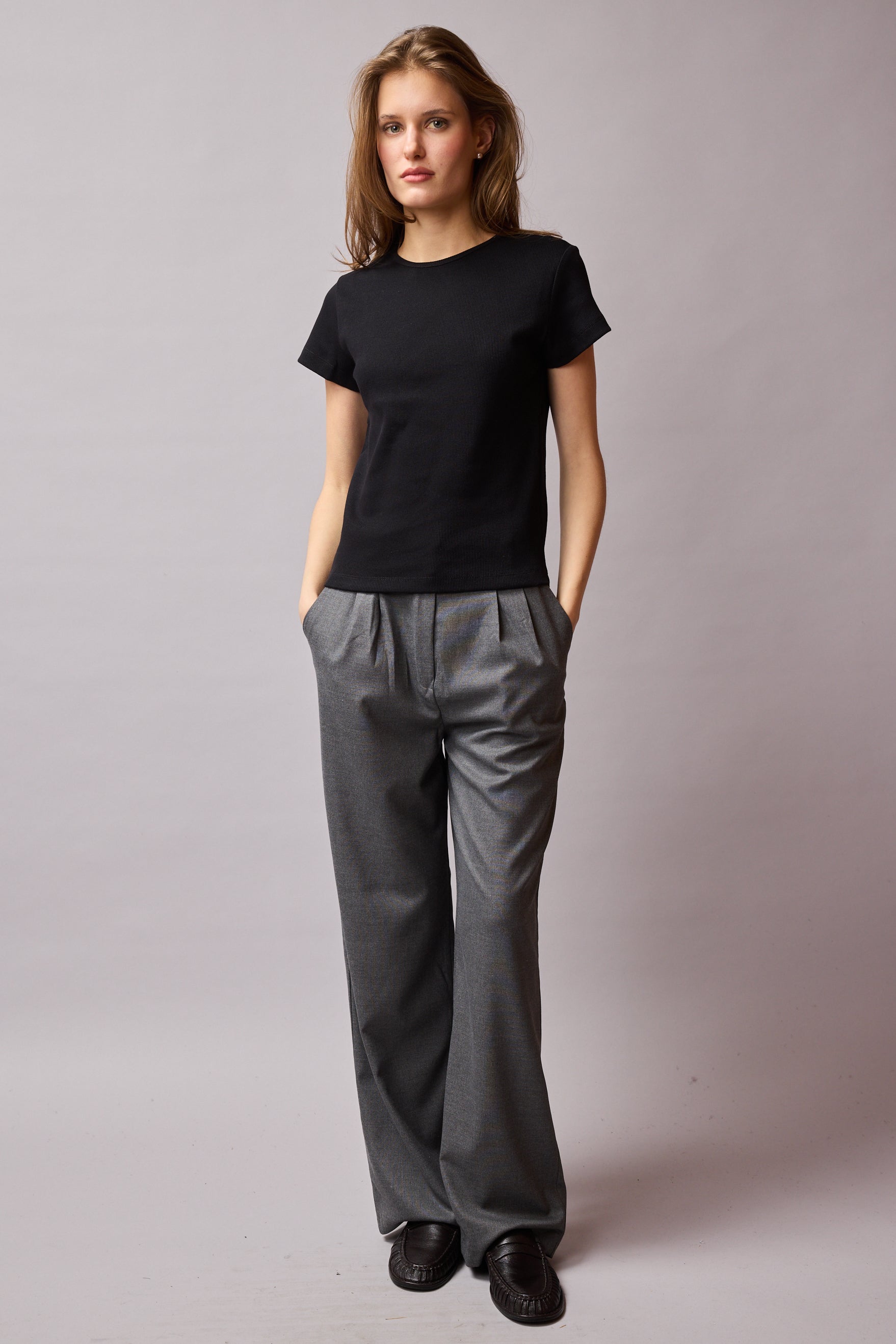 FITILLI KISA KOLLU PAMUK T-SHIRT SIYAH