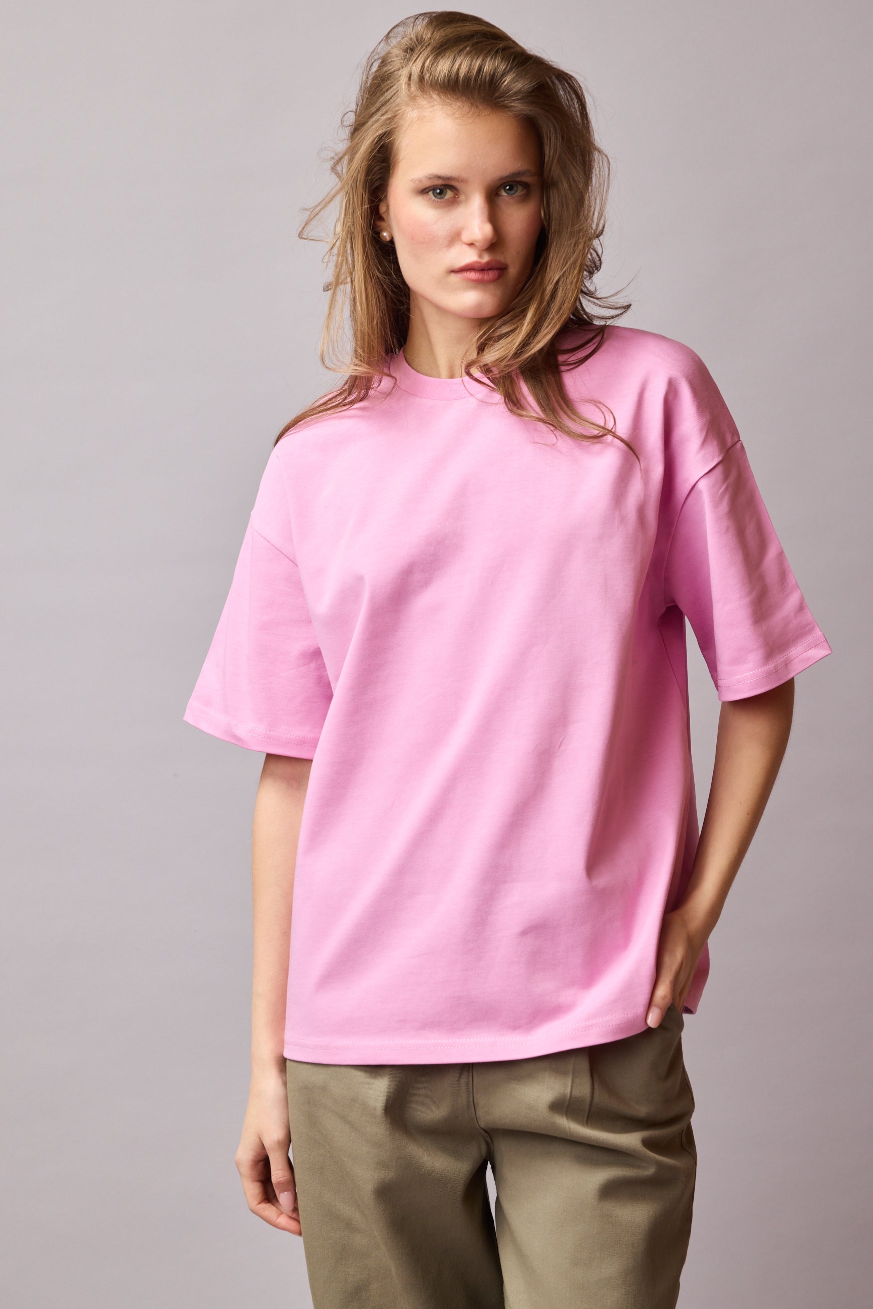 OVERSIZE SHORT SLEEVE COTTON T-SHIRT PINK