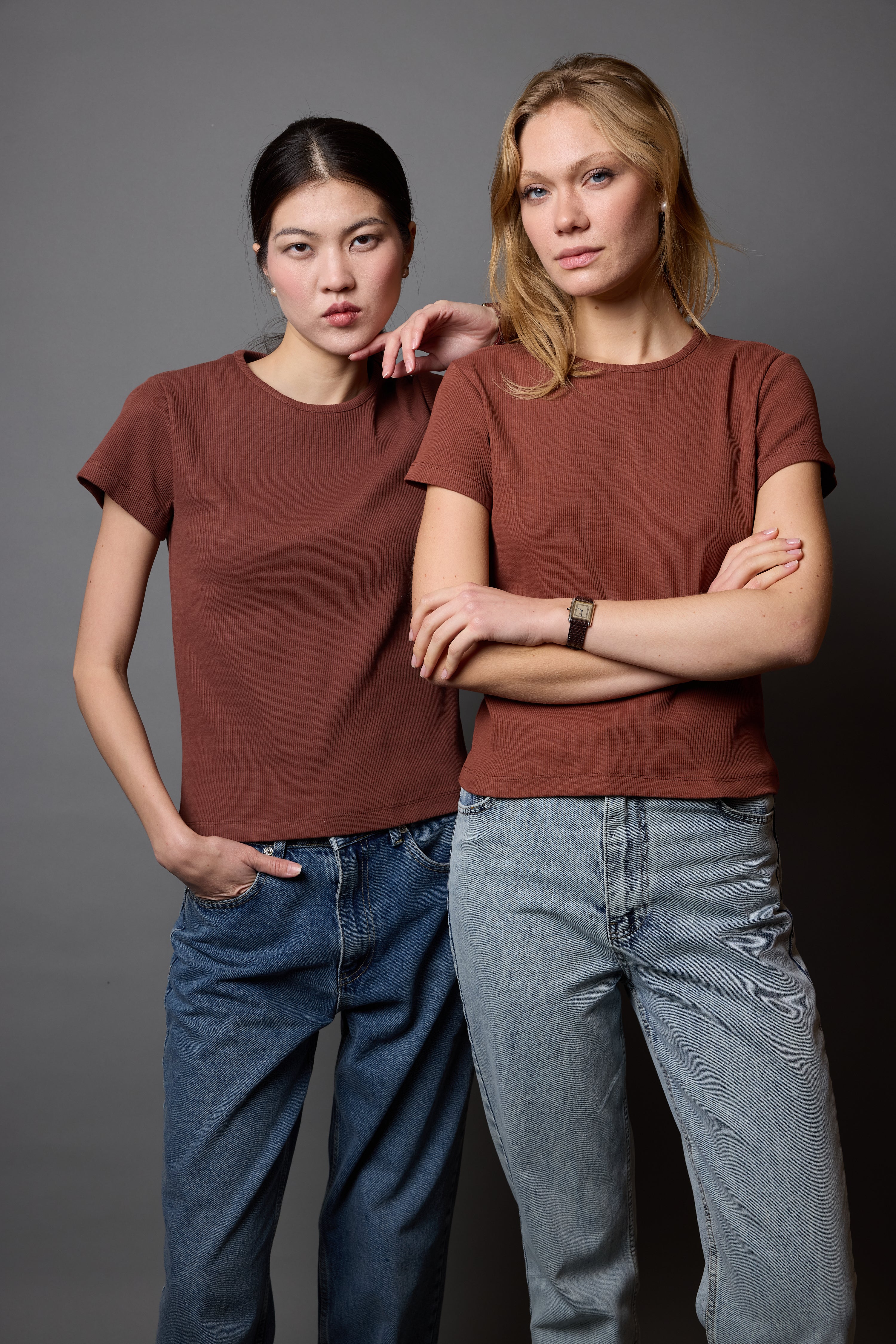 FITILLI KISA KOLLU PAMUK T-SHIRT KAHVE