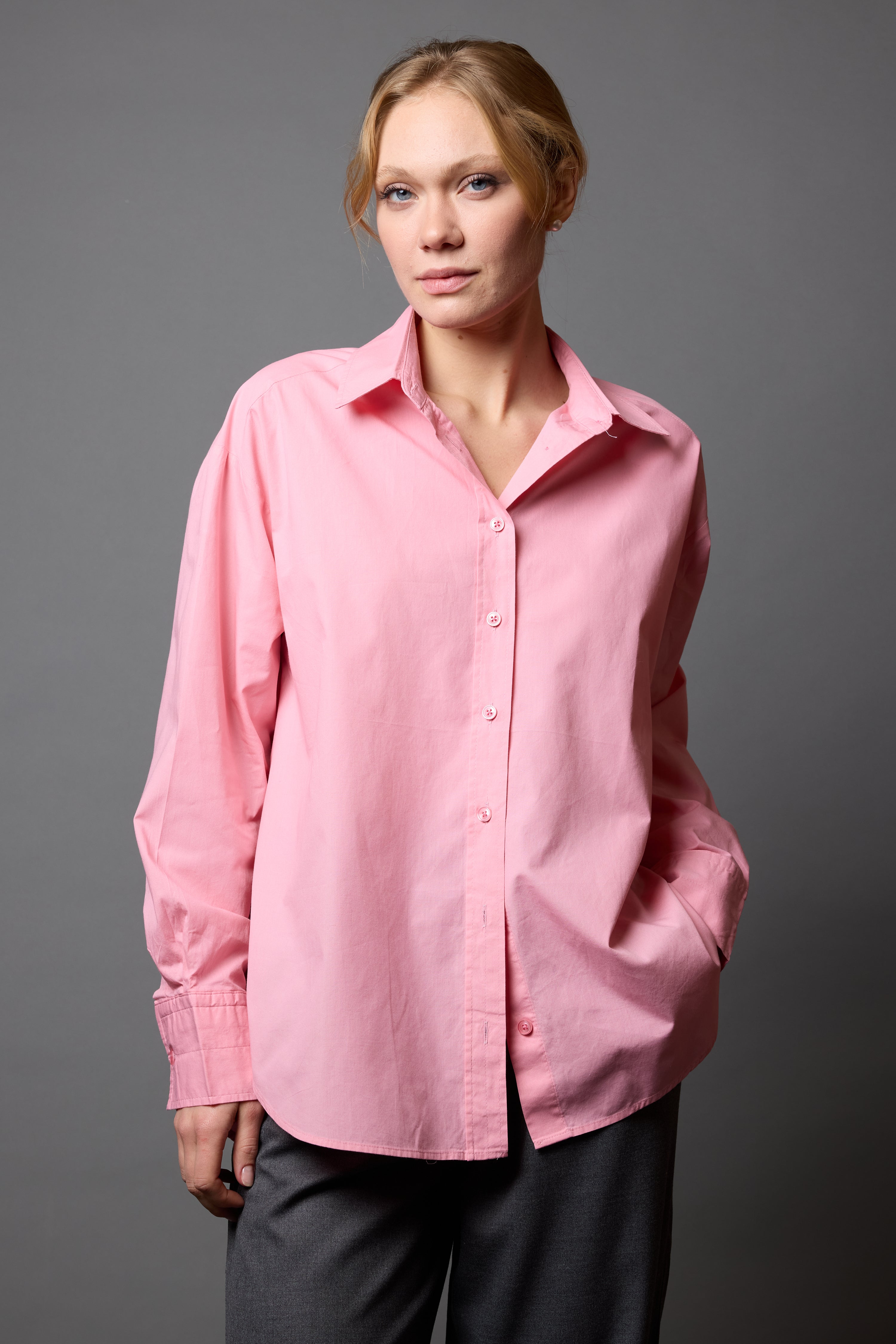CLASSIC COLLAR OVERSIZE POPLIN SHIRT PINK