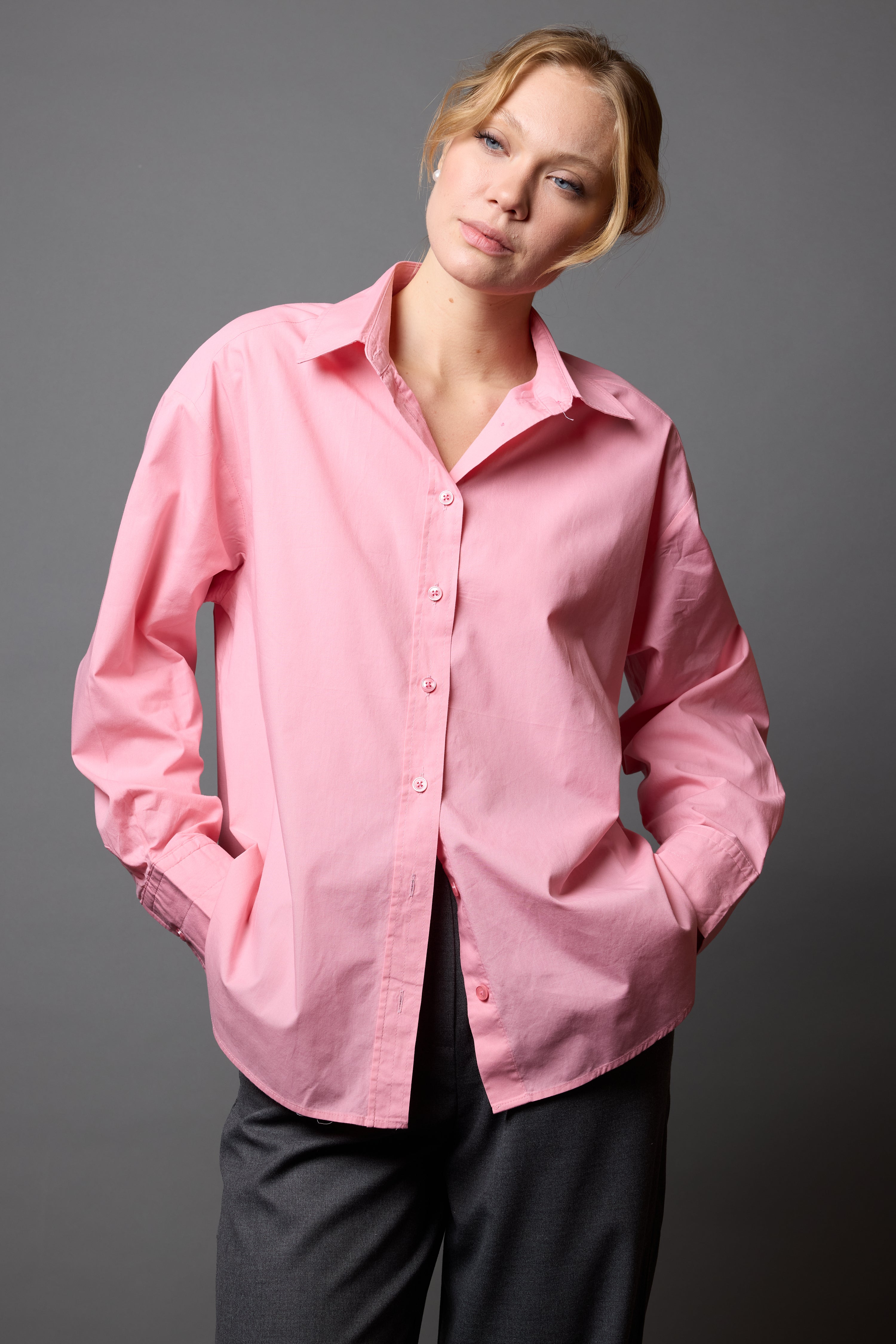 CLASSIC COLLAR OVERSIZE POPLIN SHIRT PINK
