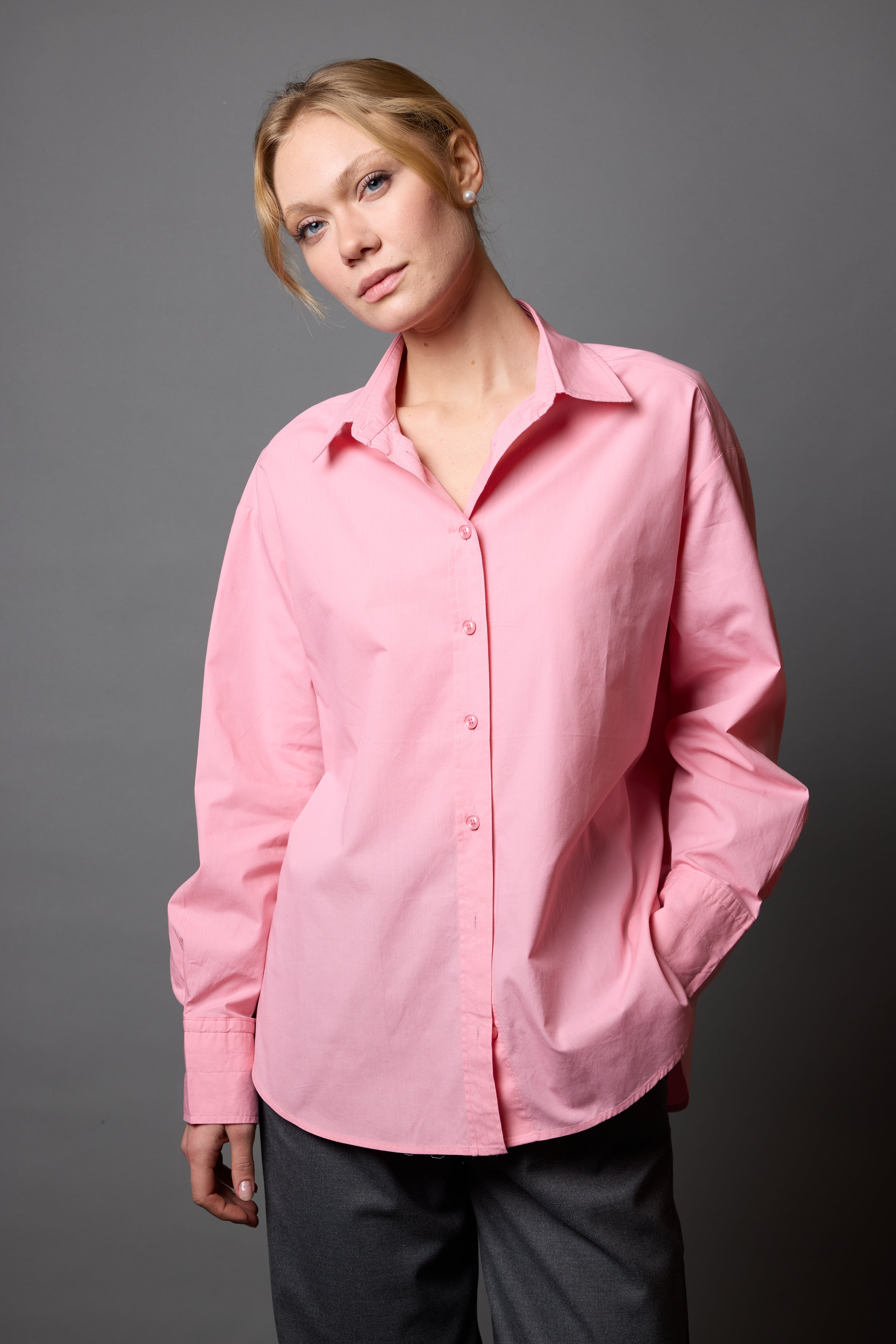 CLASSIC COLLAR OVERSIZE POPLIN SHIRT PINK