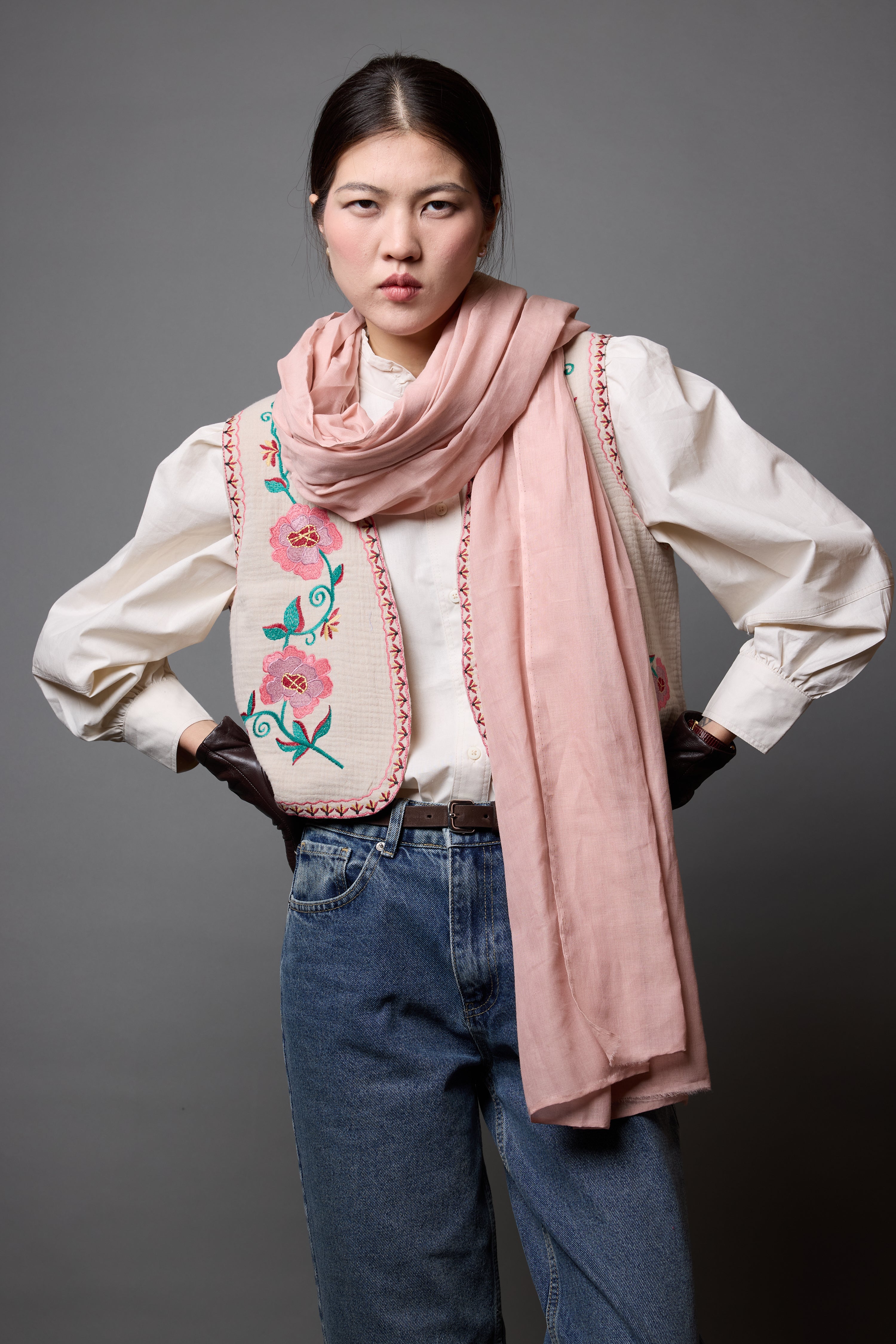 Pink Rose Organik Pamuk El Boyama Şal