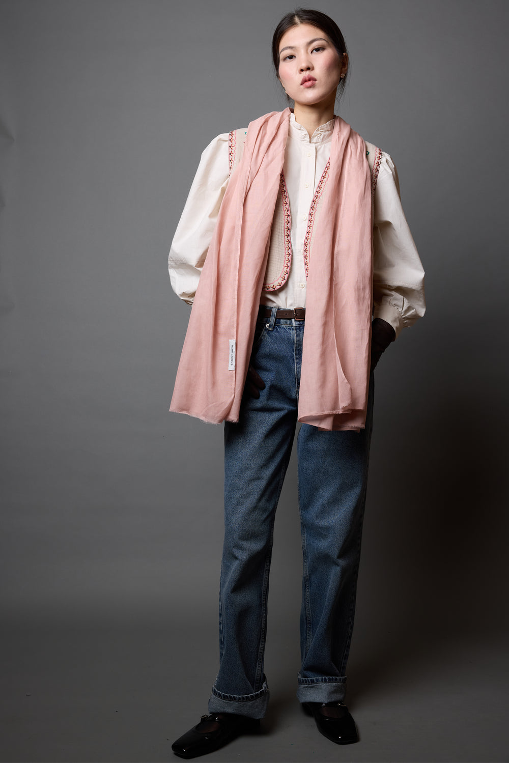 Pink Rose Organic Cotton Hand Painted Shawl