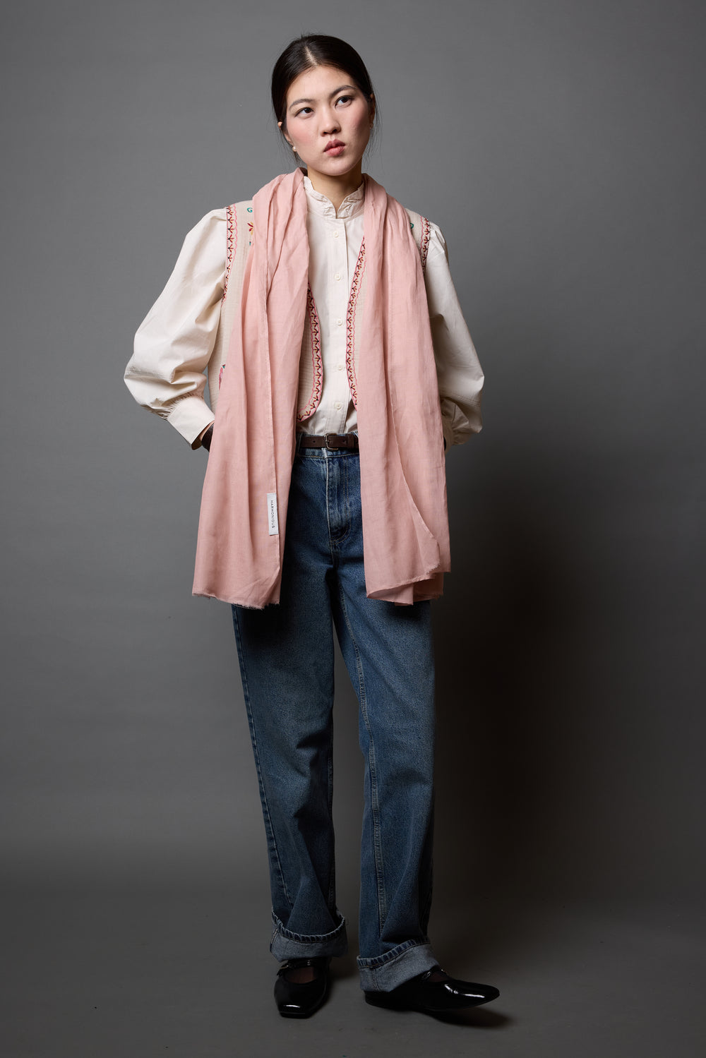 Pink Rose Organic Cotton Hand Painted Shawl