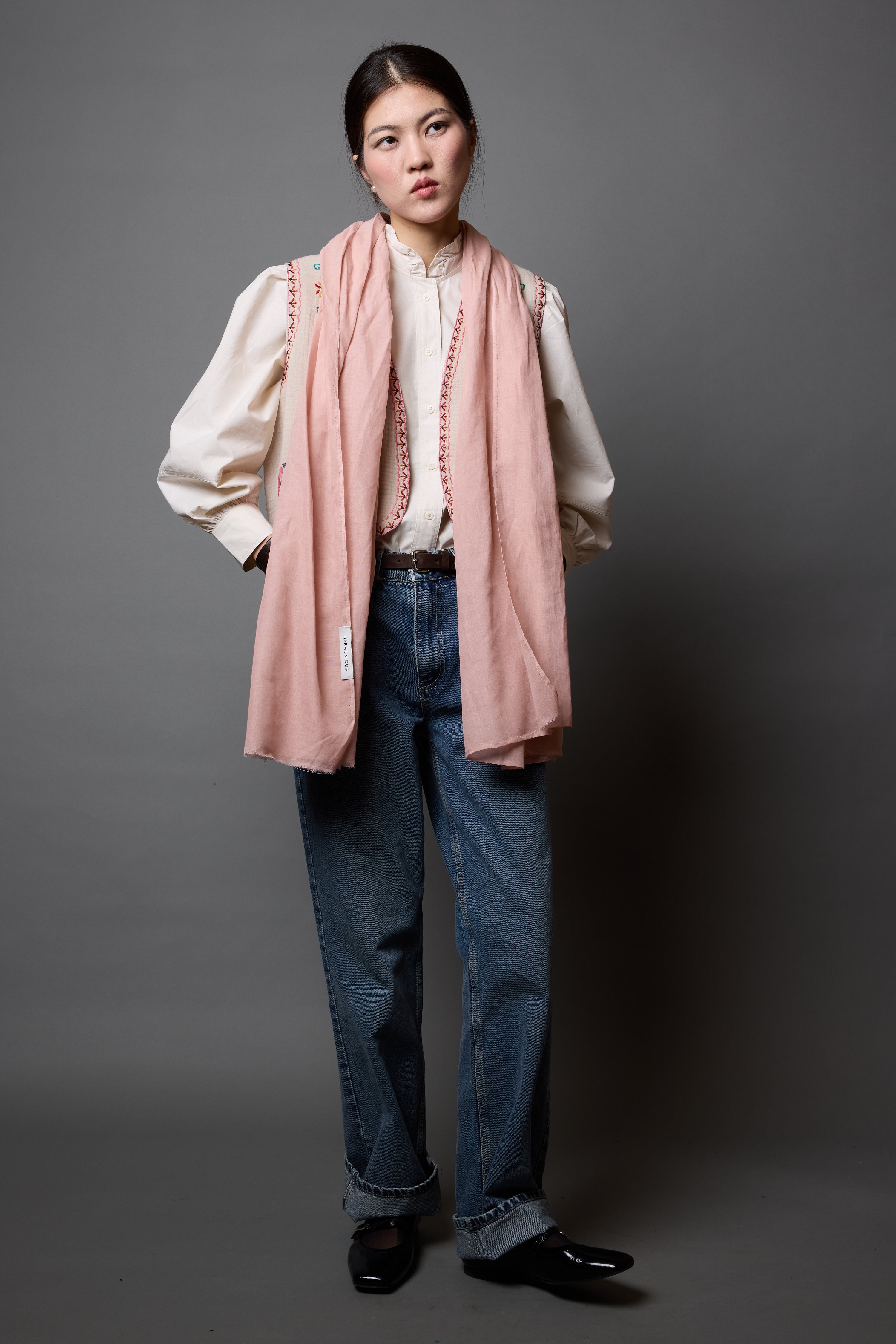 Pink Rose Organik Pamuk El Boyama Şal