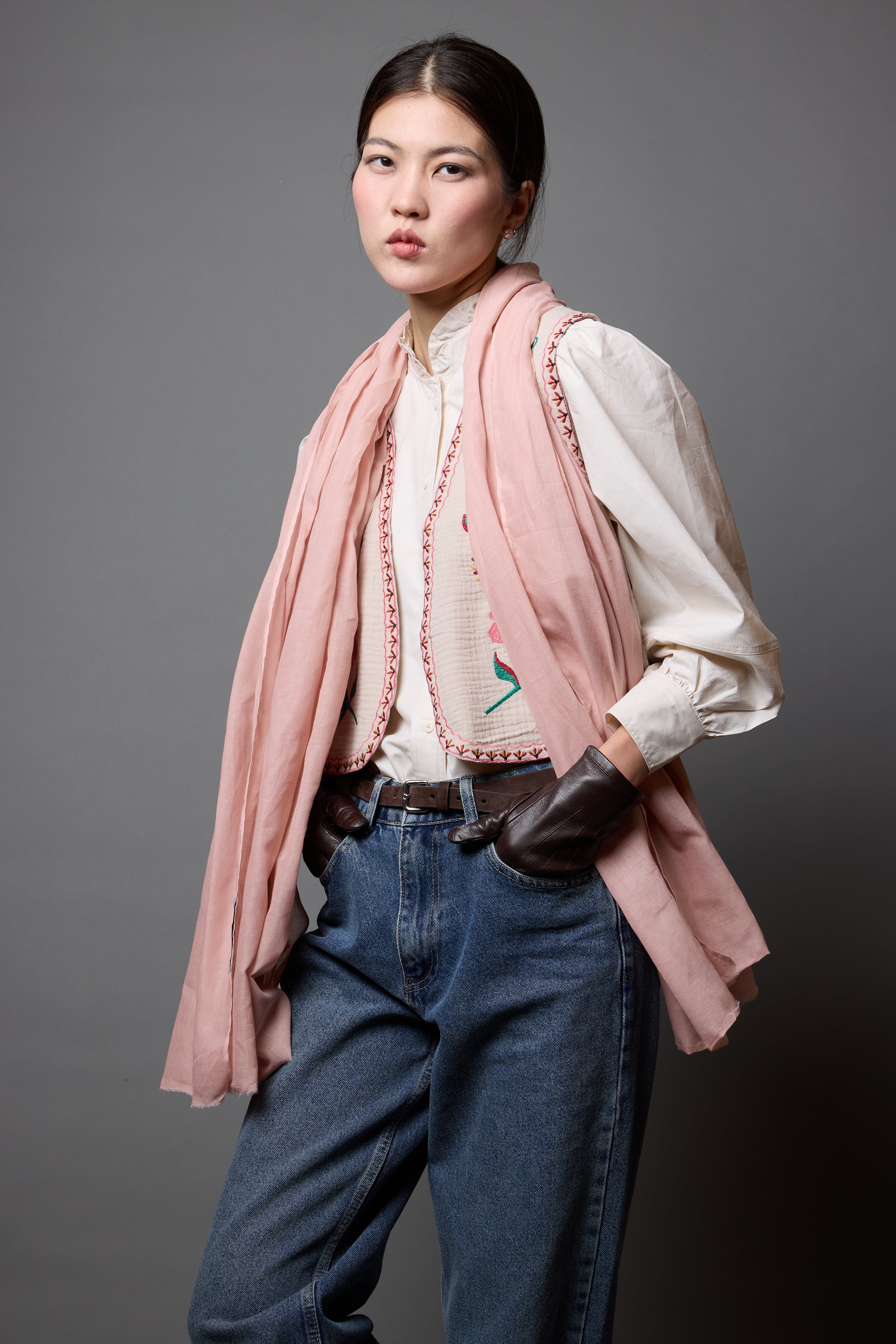 Pink Rose Organik Pamuk El Boyama Şal