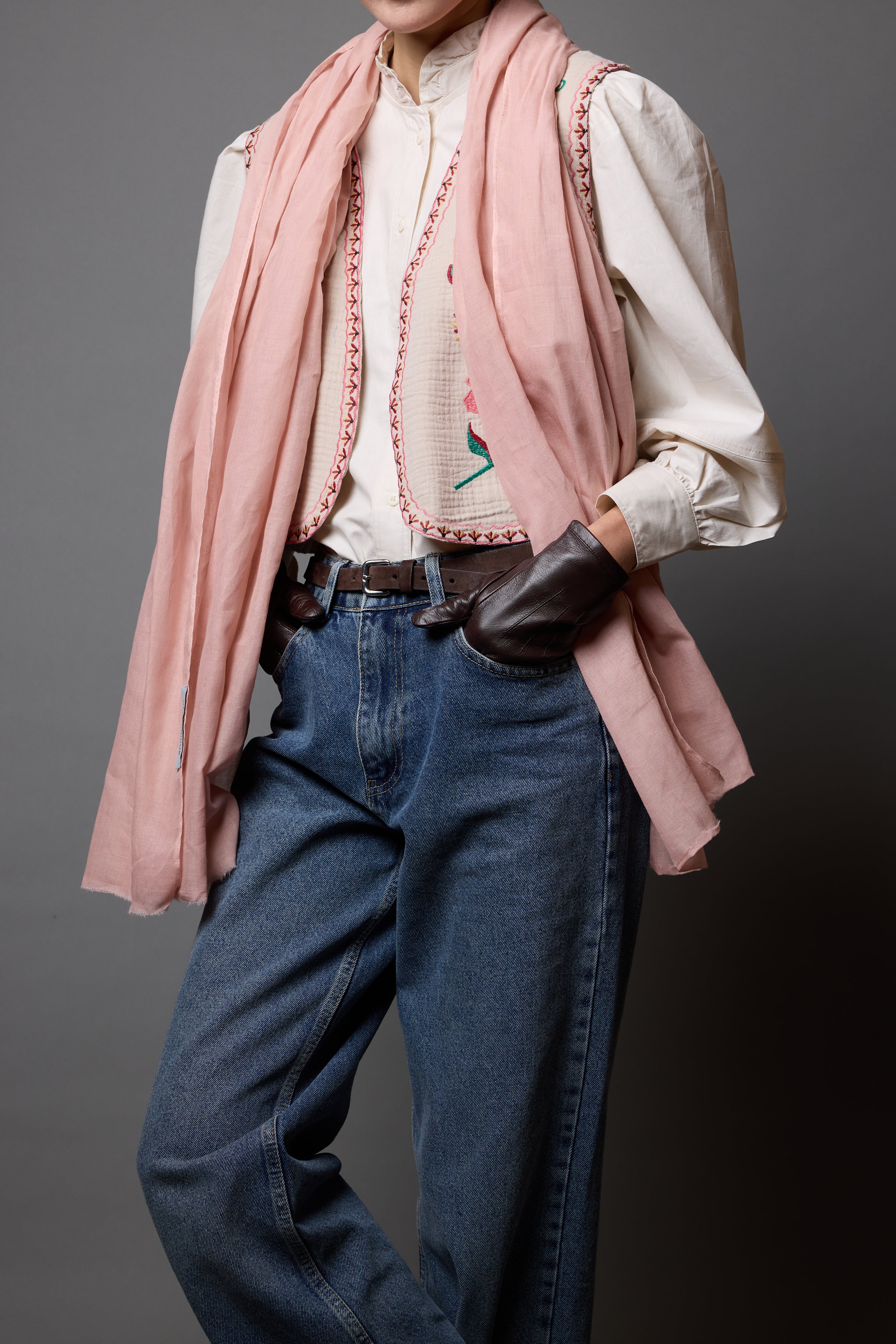 Pink Rose Organik Pamuk El Boyama Şal