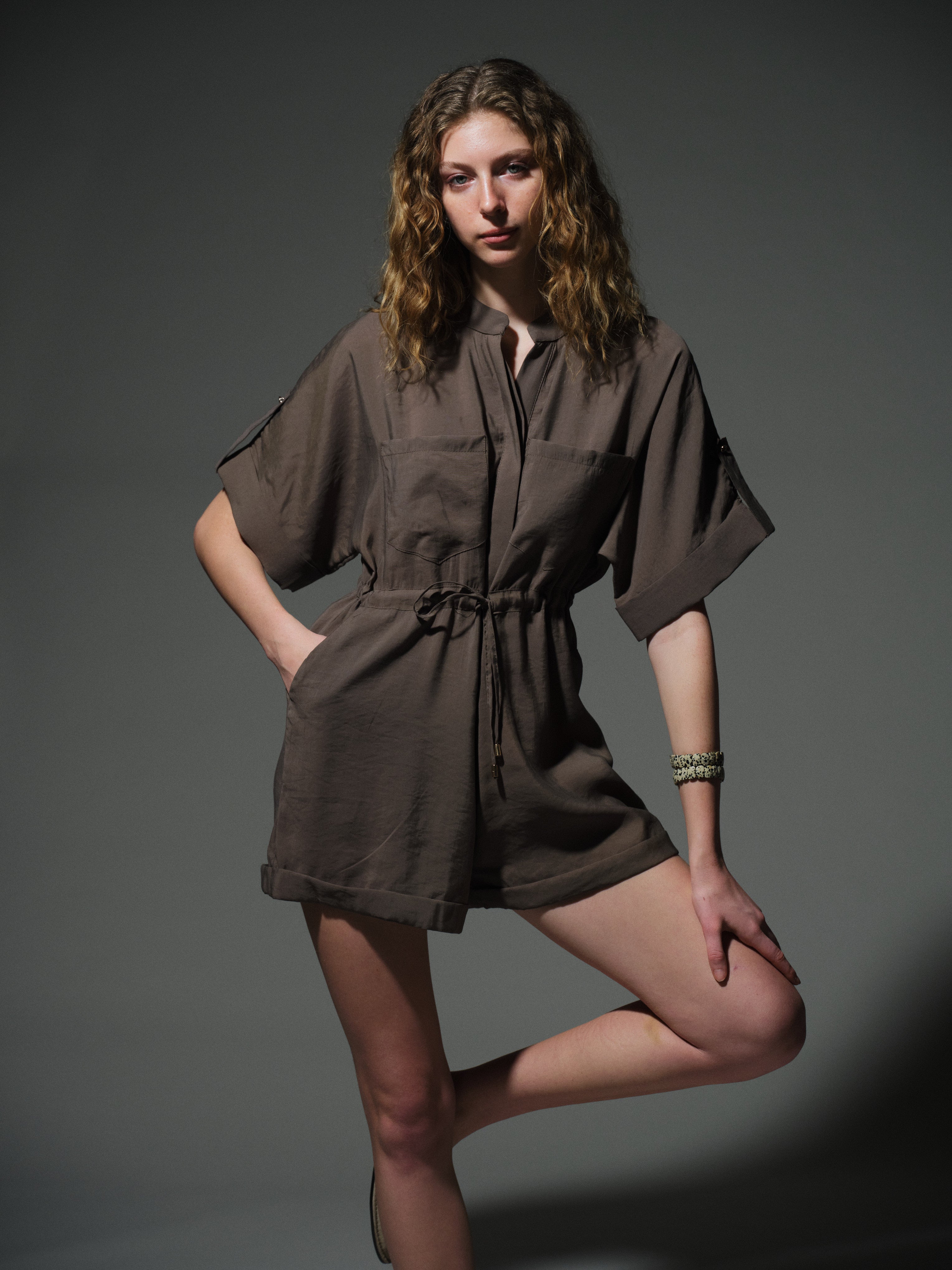 MODAL WAISTBANDED OVERALLS KHAKI