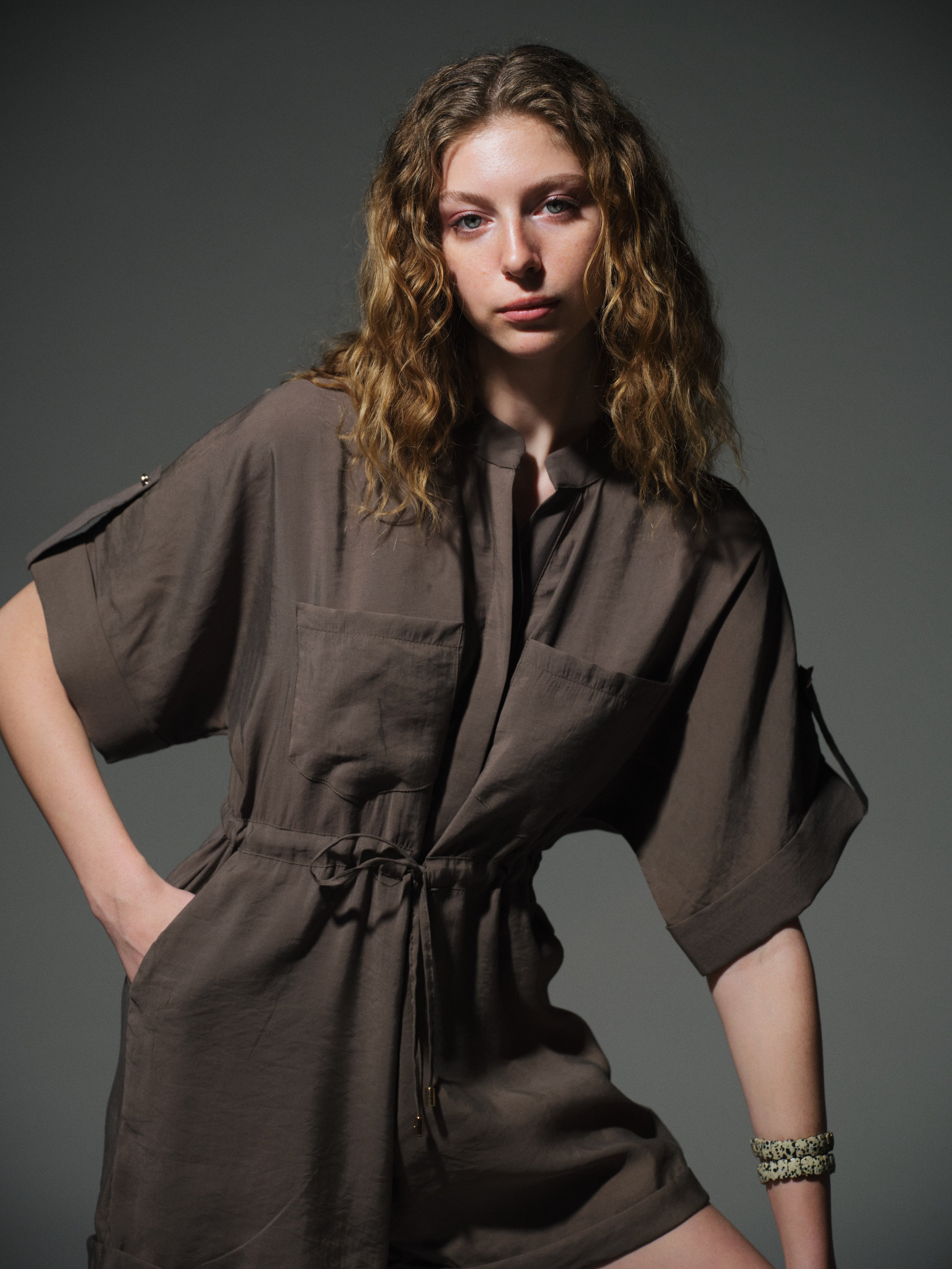 MODAL WAISTBANDED OVERALLS KHAKI