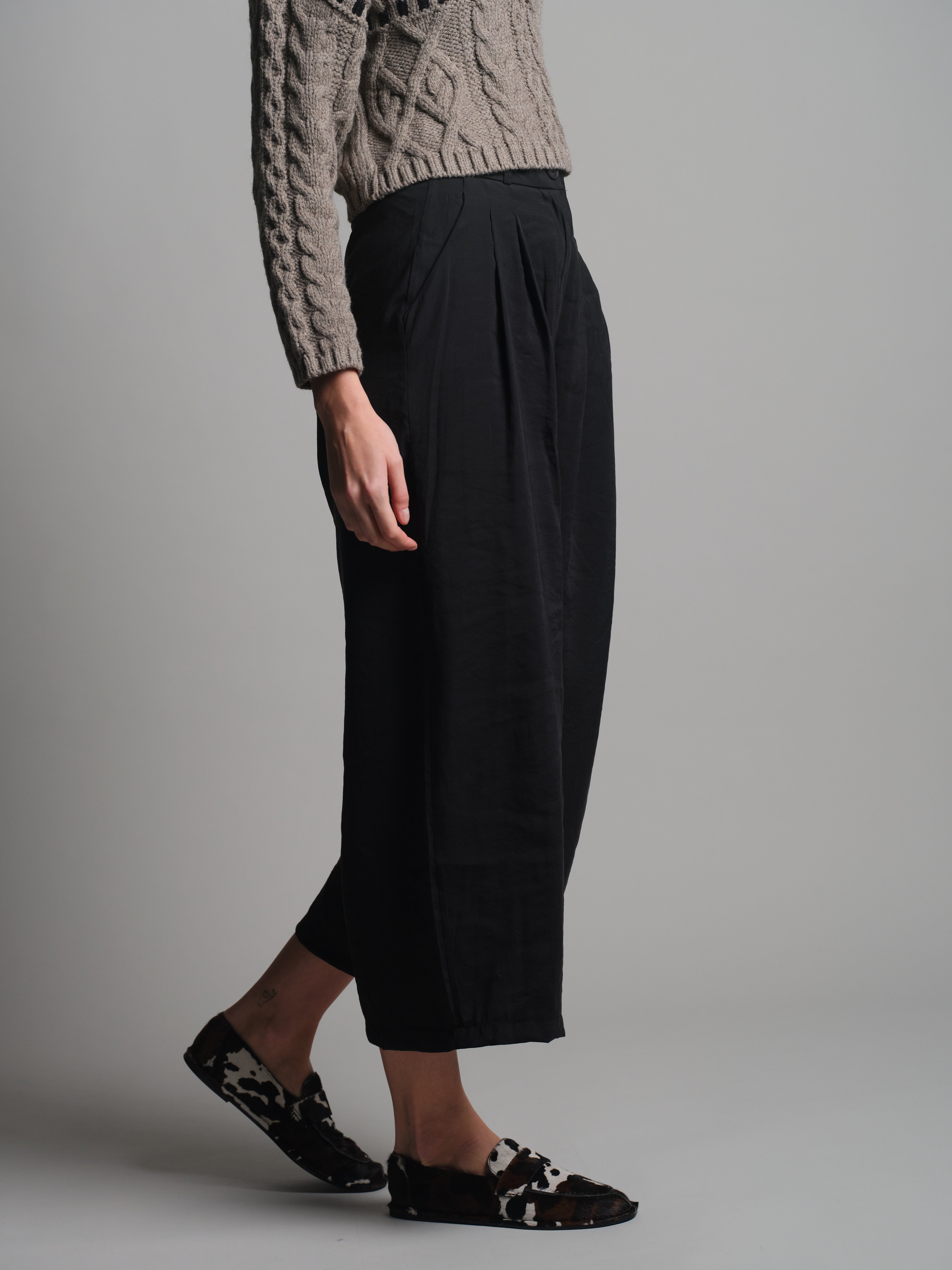 CIFT PILELI DOKUMLU PALAZZO PANTOLON SIYAH