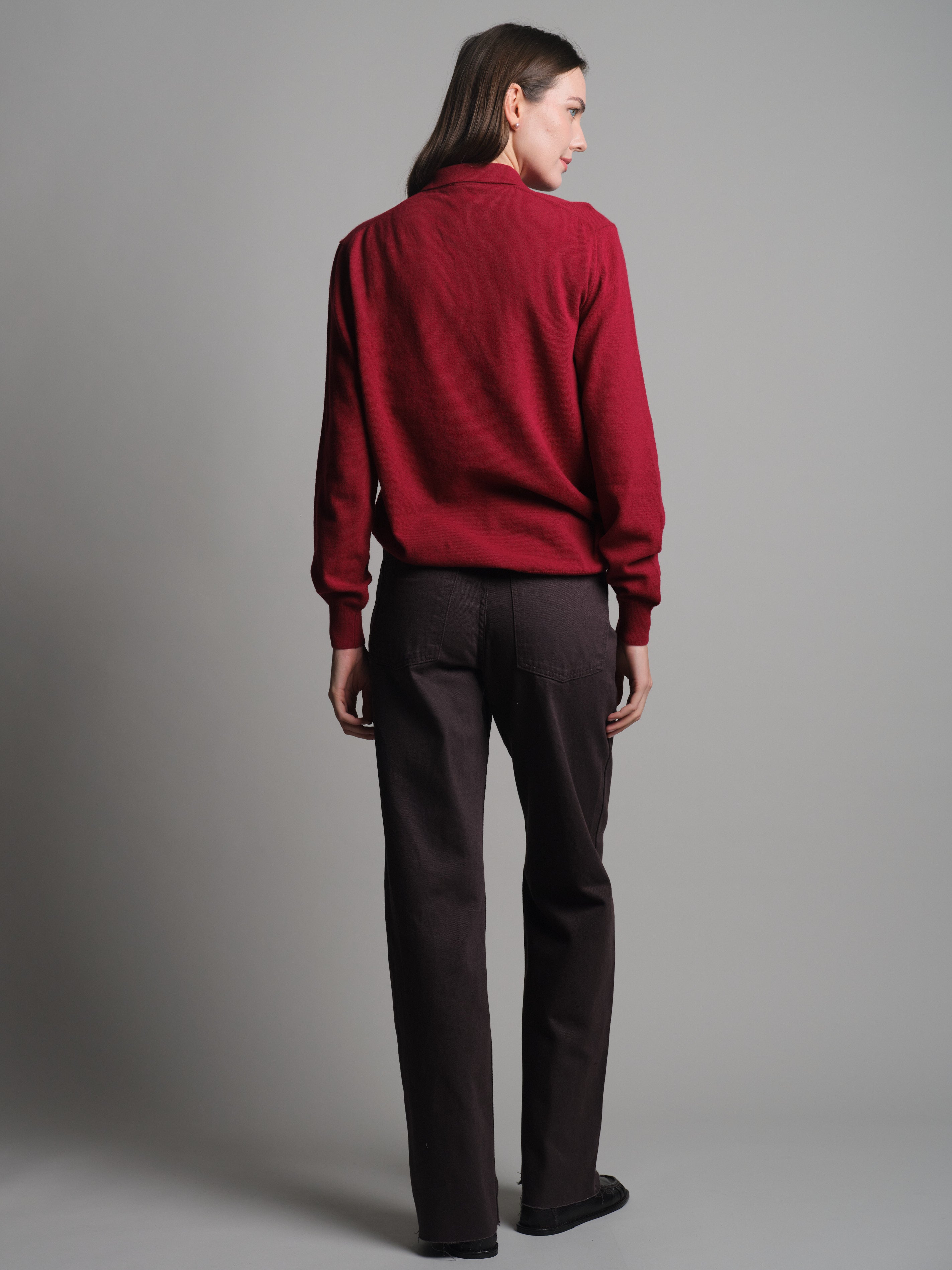 WOOL POLO COLLAR UNISEX SWEATER CLARET RED
