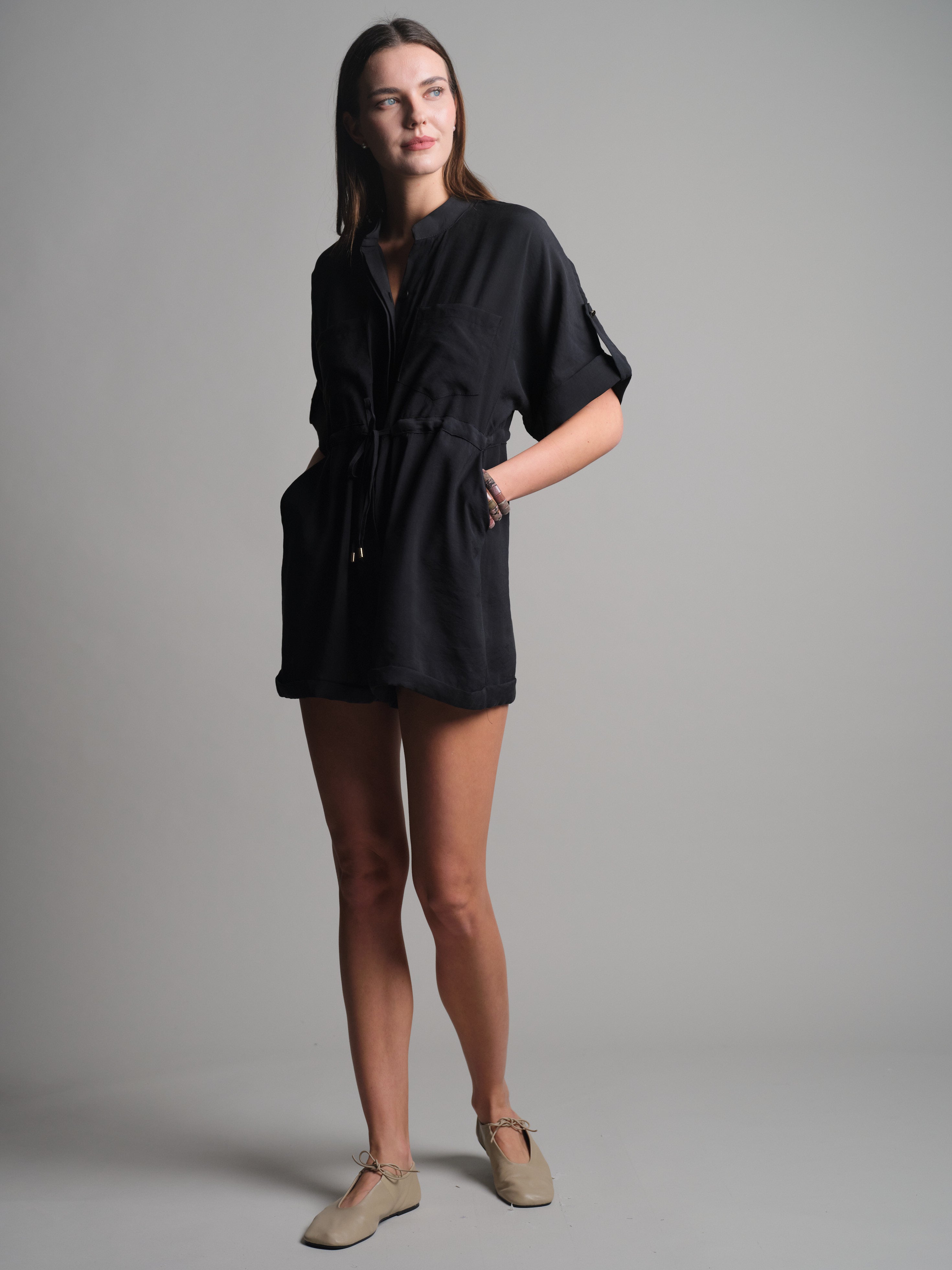 MODAL WAISTBANDED JUMPSUIT BLACK