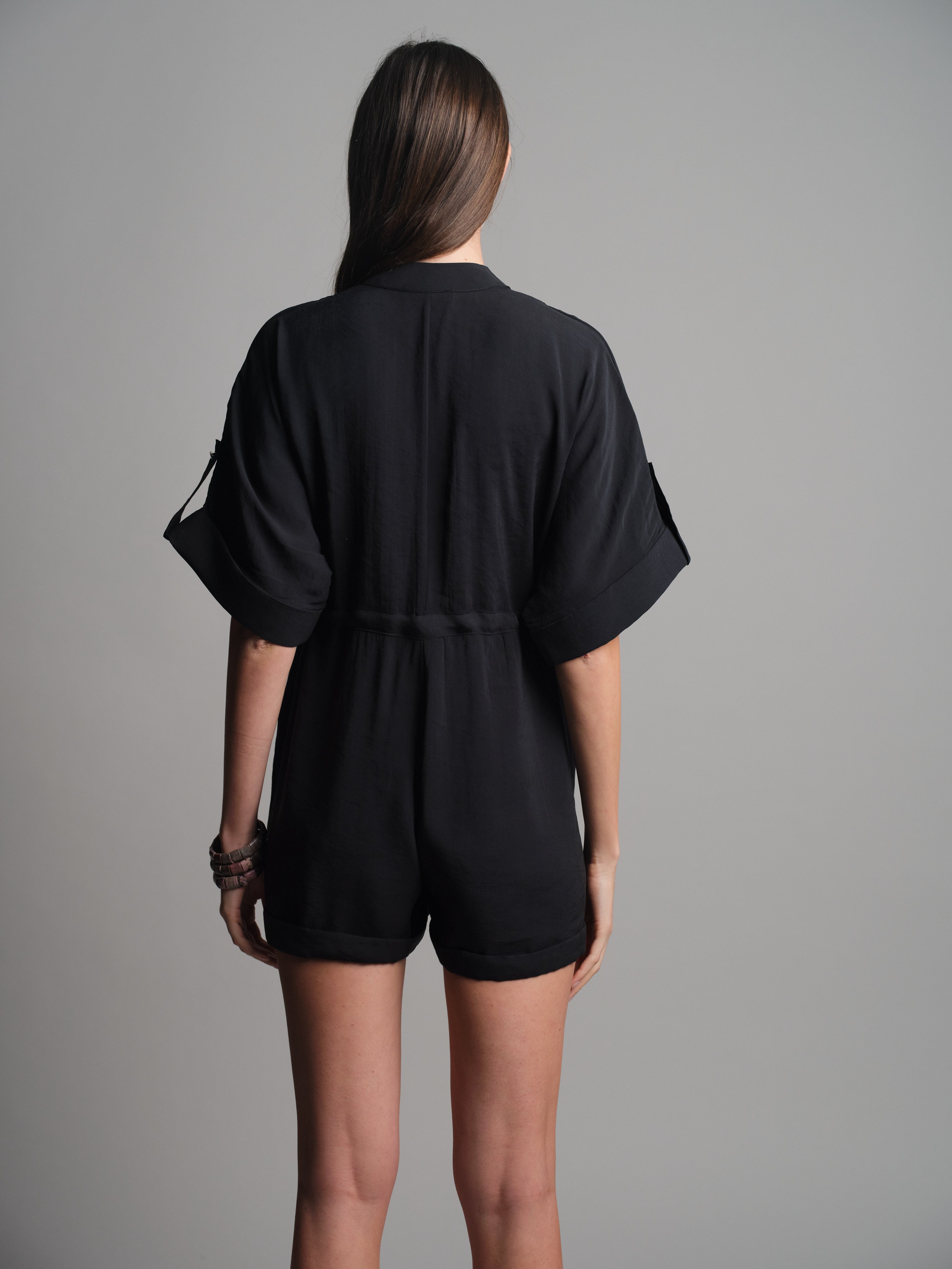 MODAL WAISTBANDED JUMPSUIT BLACK