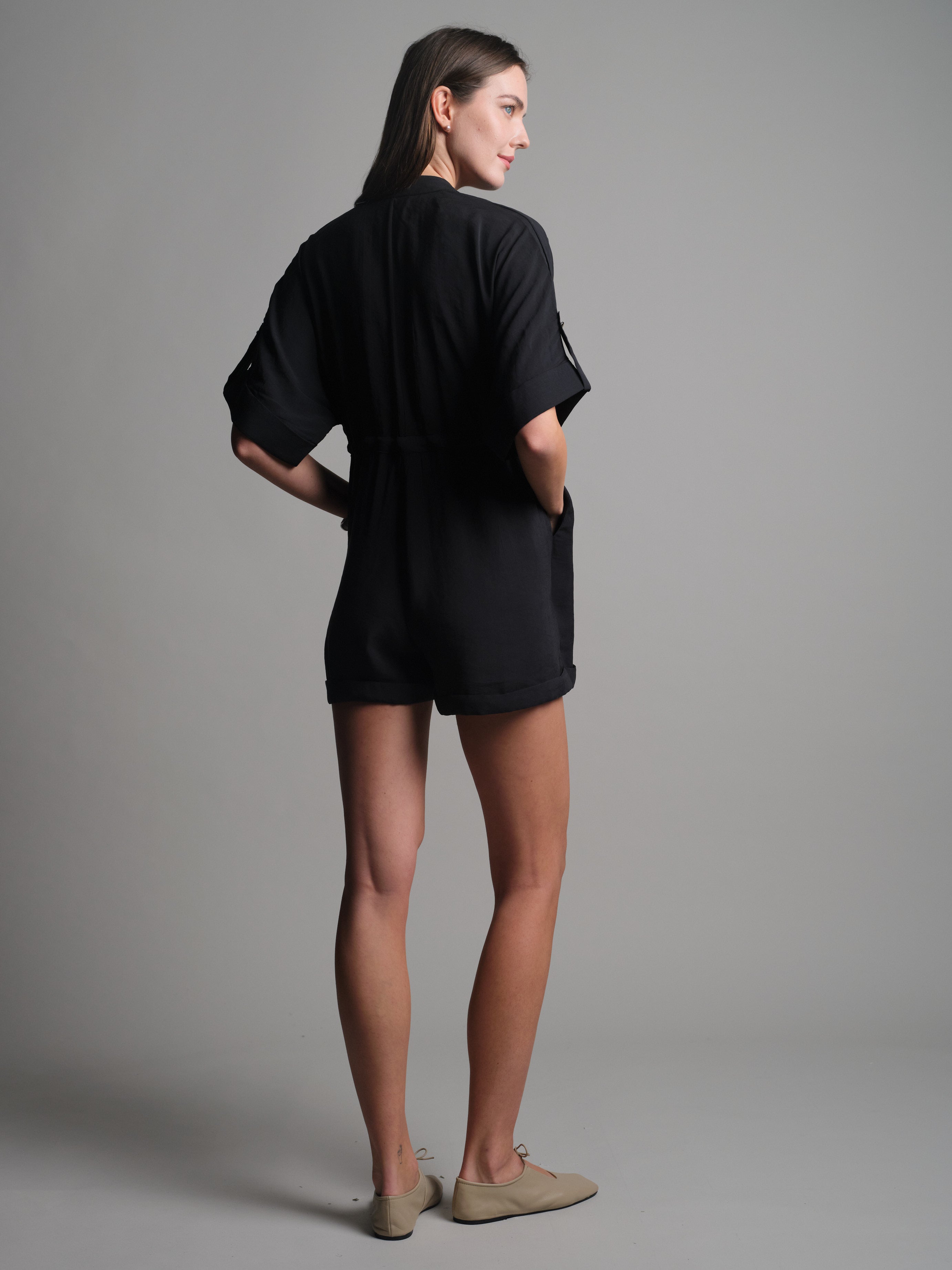 MODAL WAISTBANDED JUMPSUIT BLACK