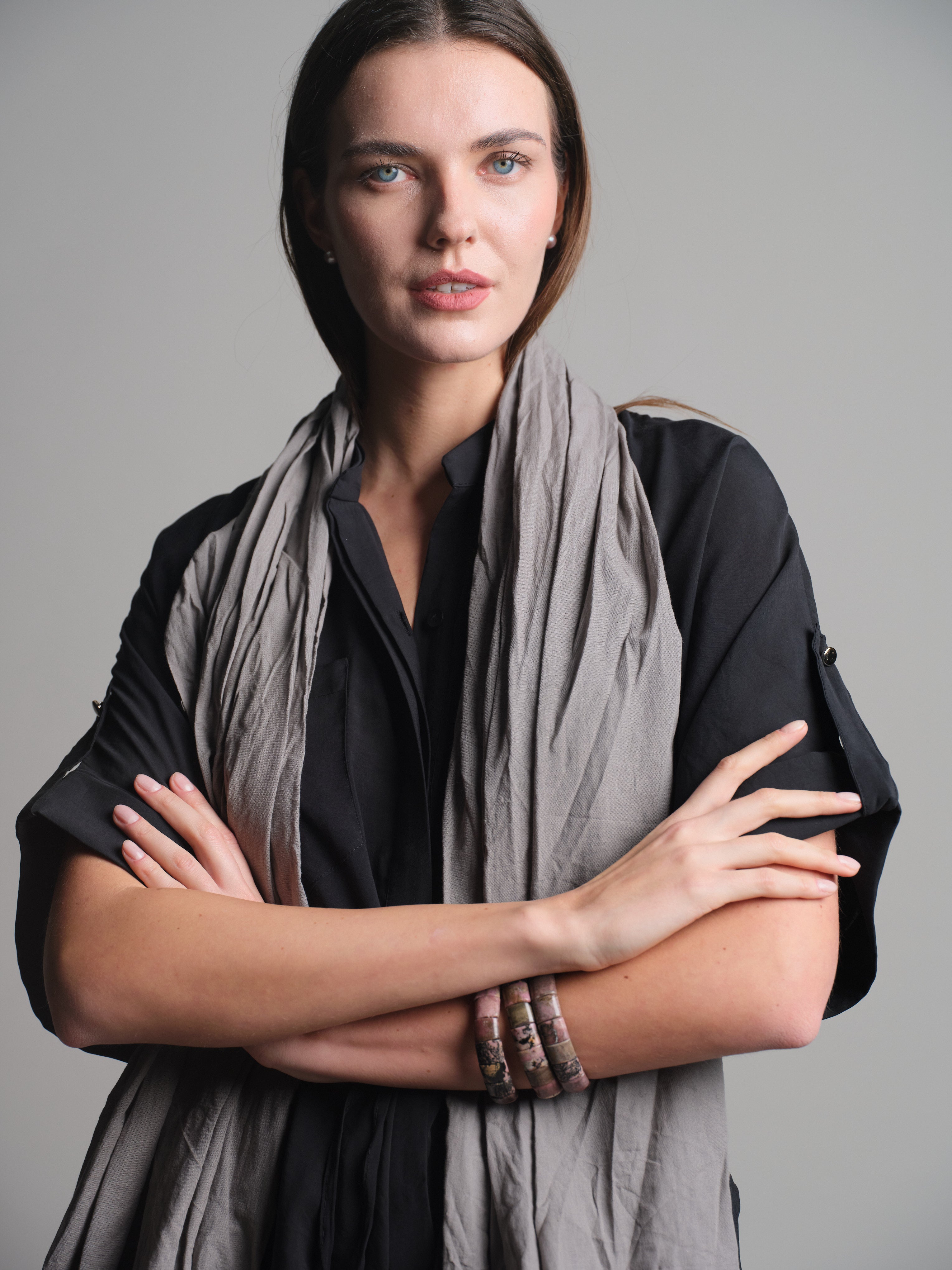 Soft Grey Organik Pamuk Handmade Sal