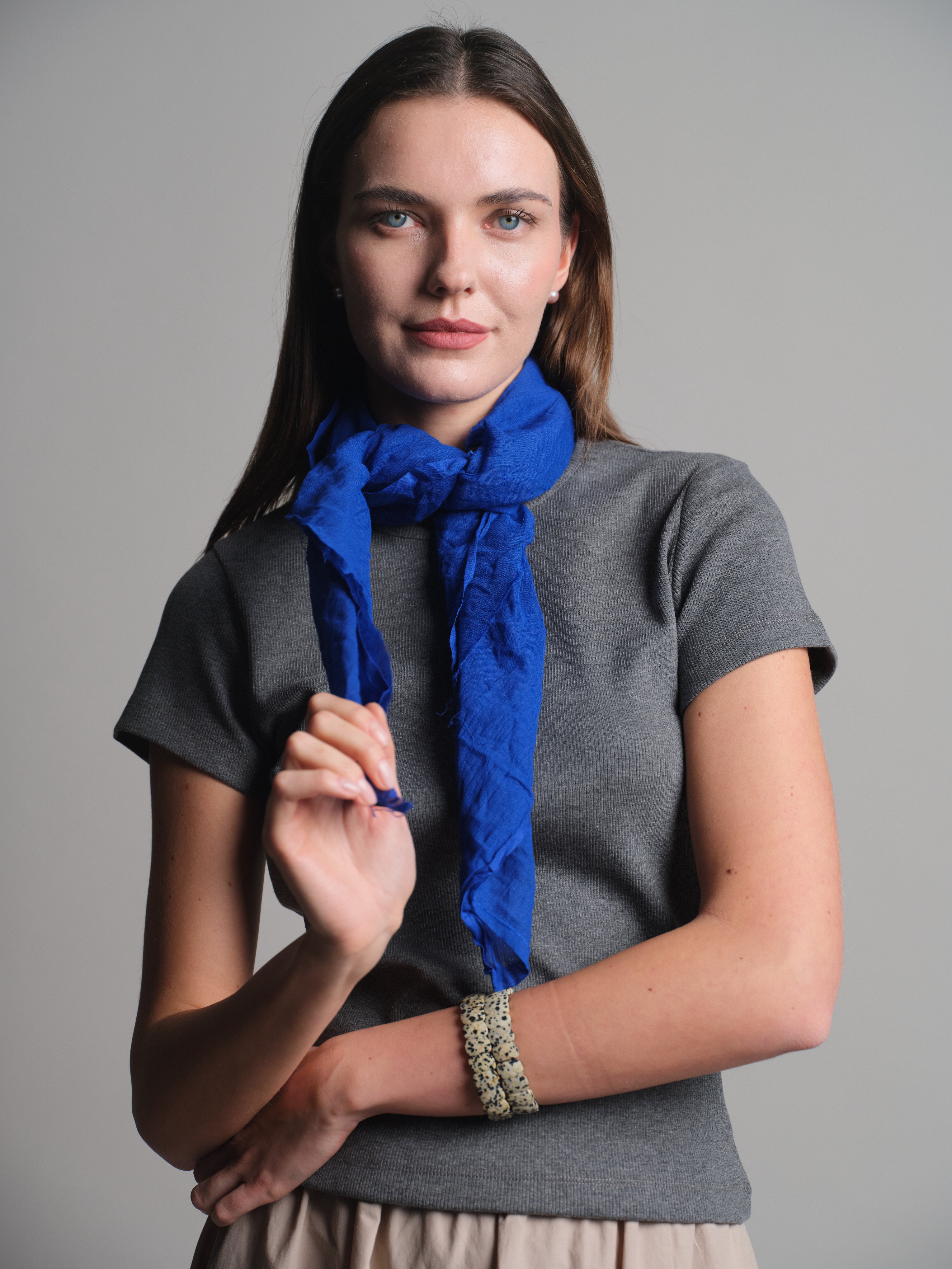 ROYAL BLUE ORGANIK PAMUK KARE FULAR