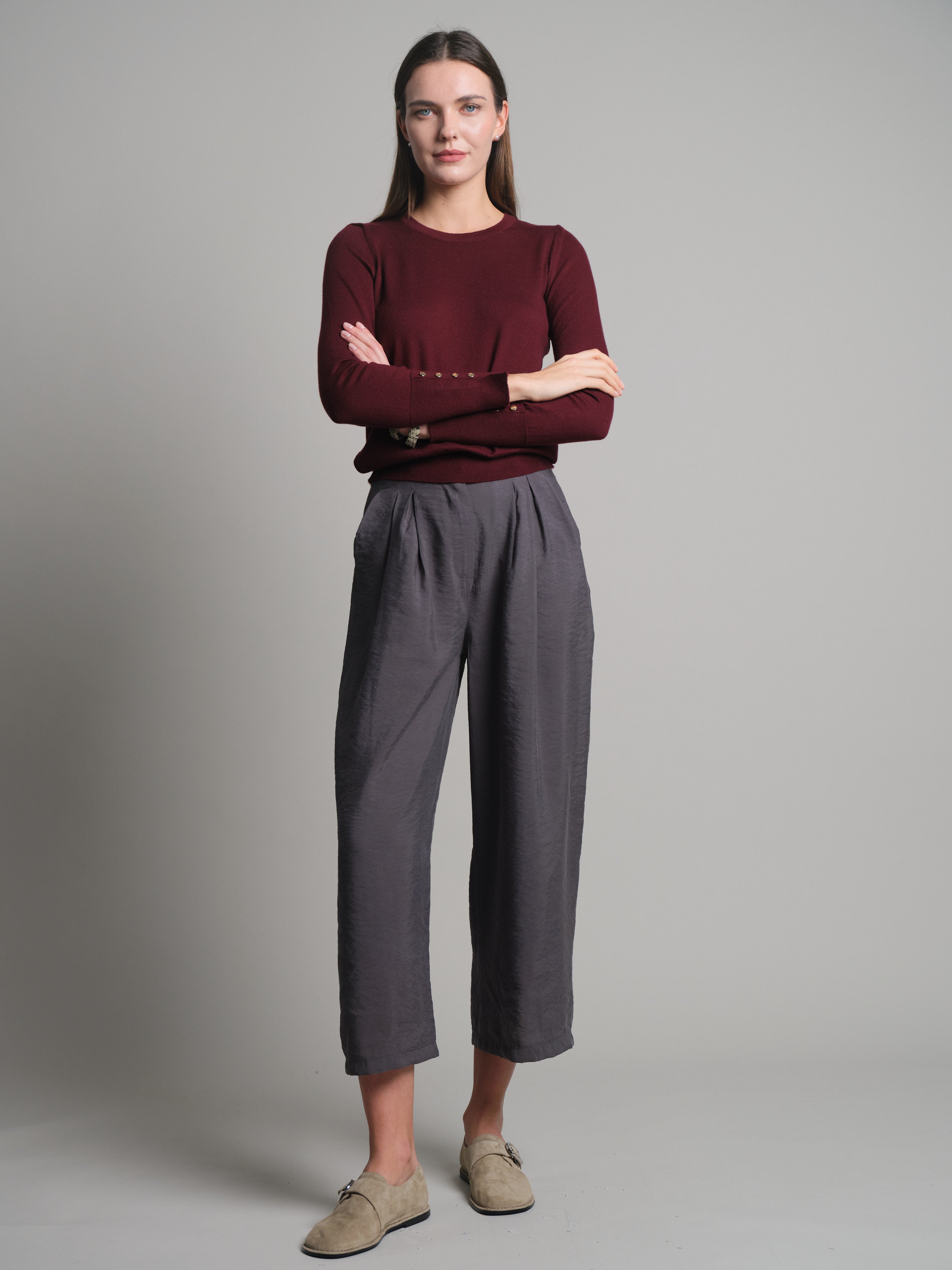 DOUBLE PLEATED FLOWING PALAZZO TROUSERS SMOKED