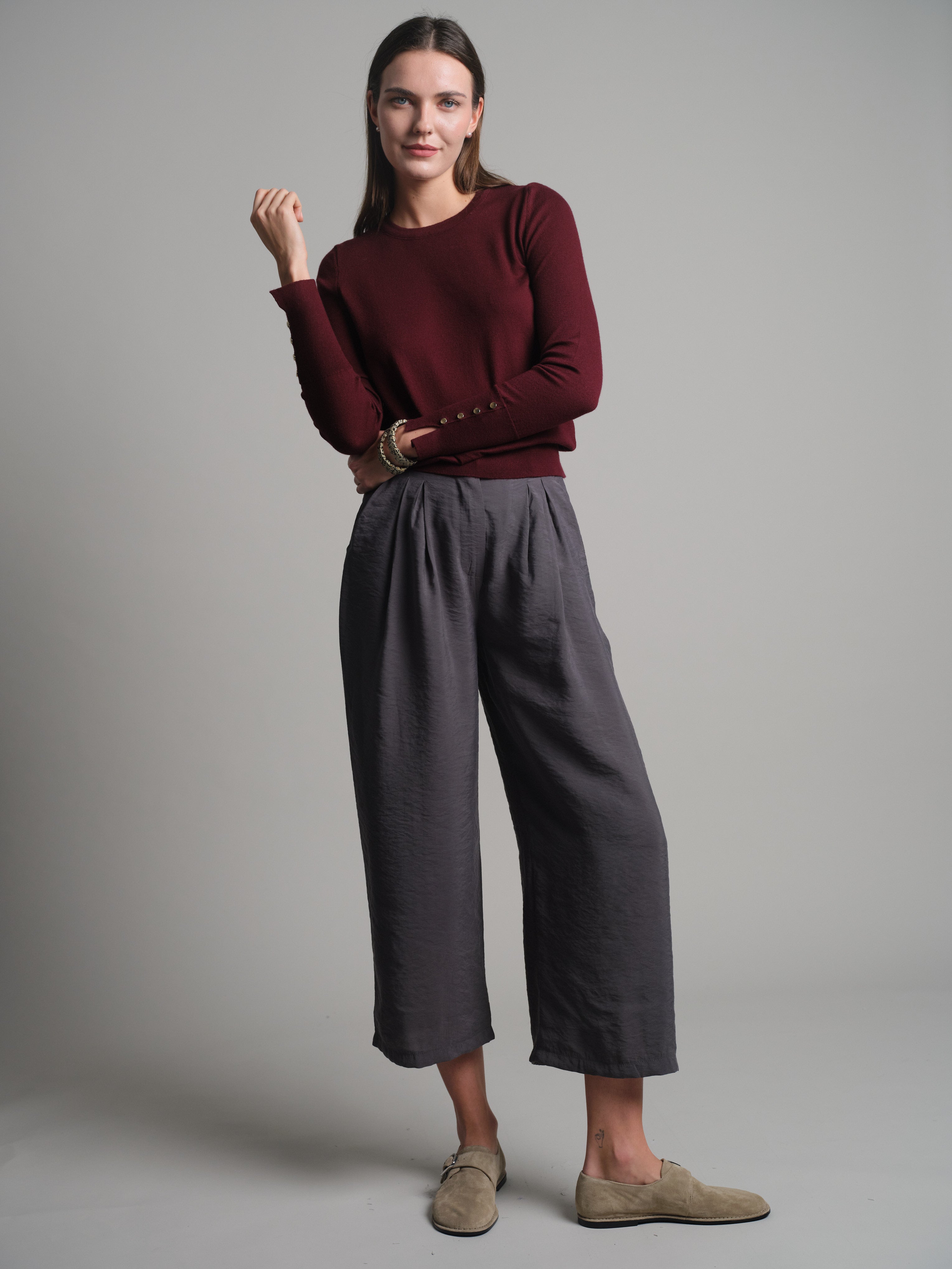 DOUBLE PLEATED FLOWING PALAZZO TROUSERS SMOKED