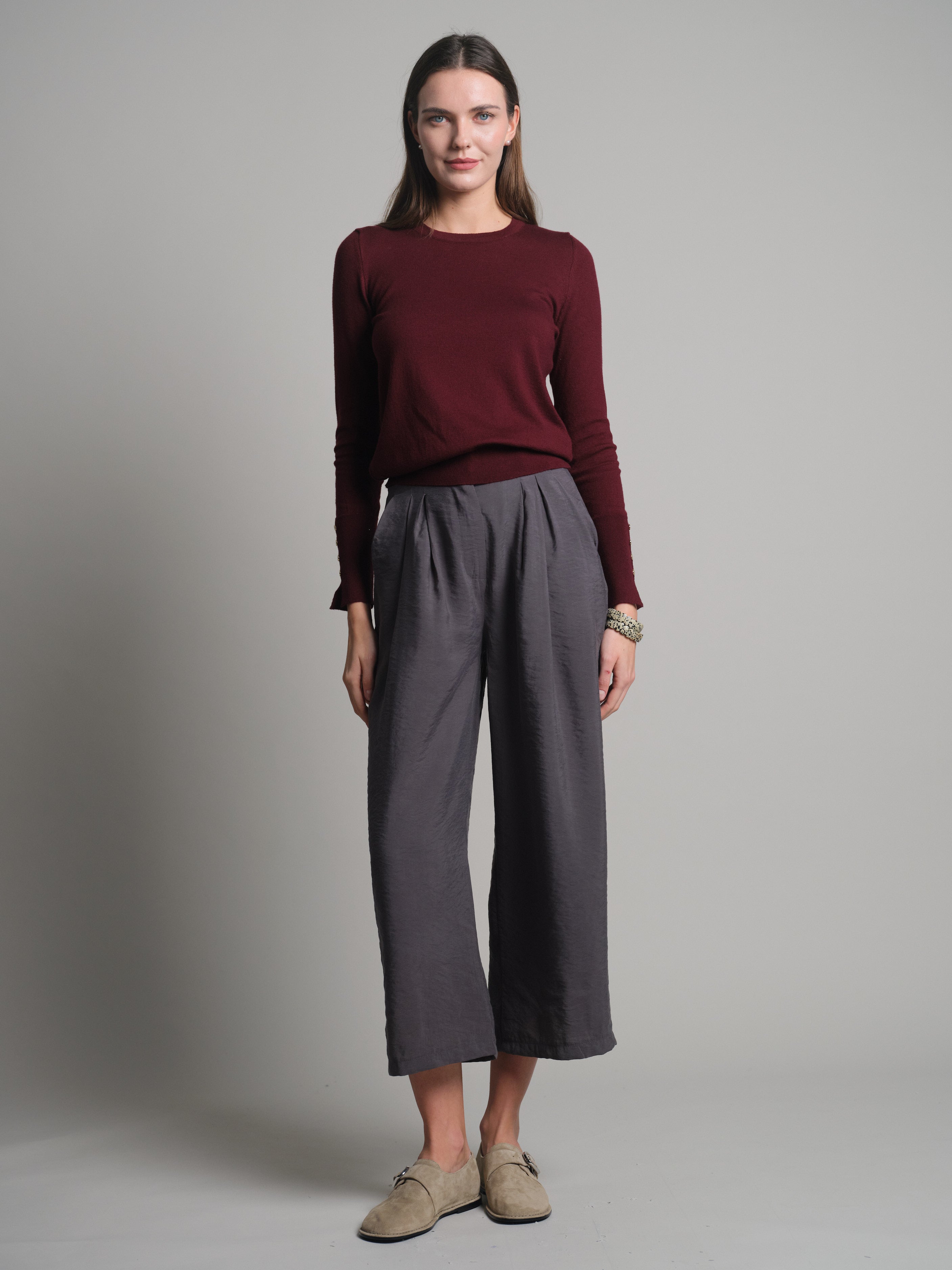 DOUBLE PLEATED FLOWING PALAZZO TROUSERS SMOKED