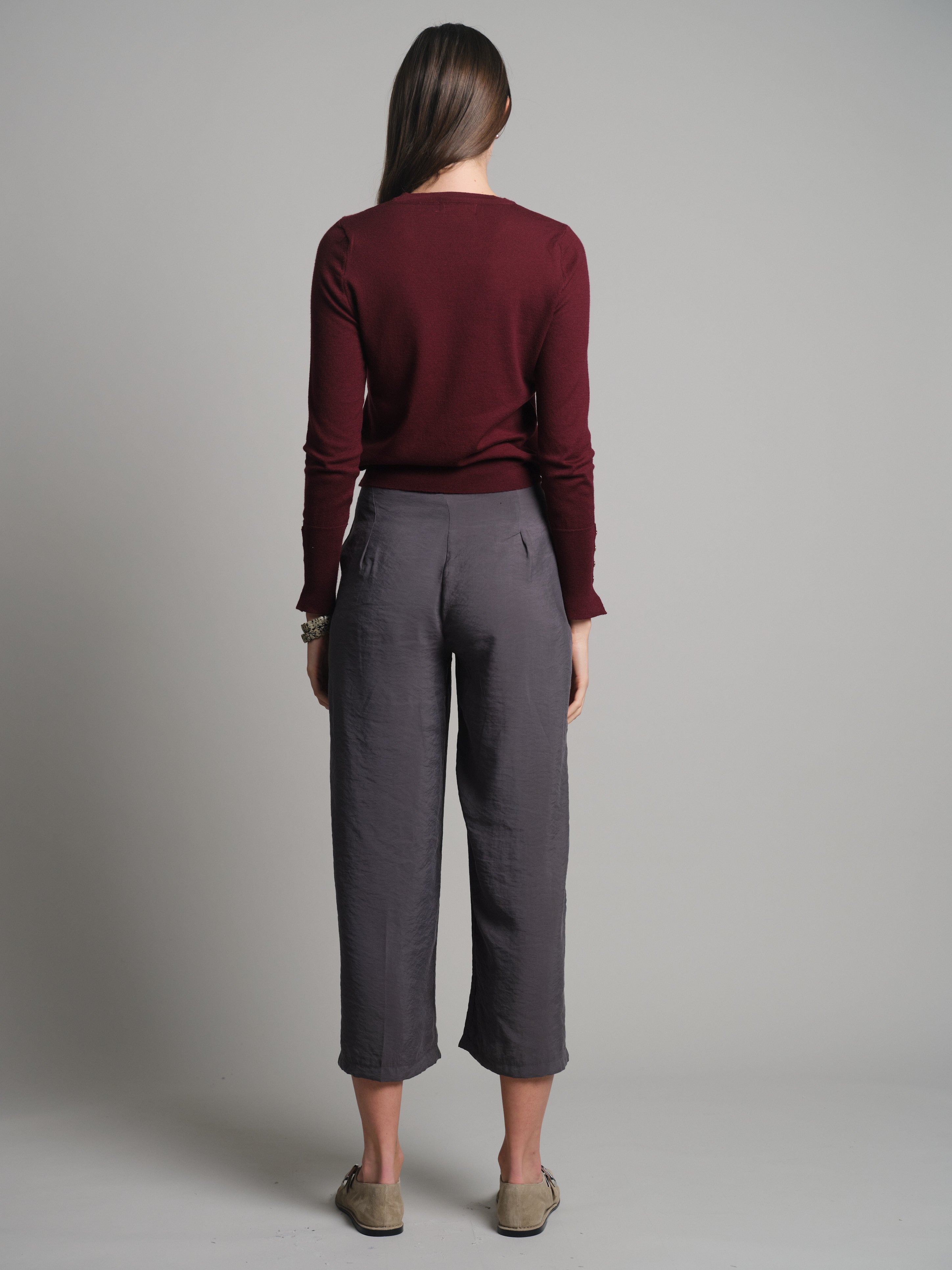 DOUBLE PLEATED FLOWING PALAZZO TROUSERS SMOKED