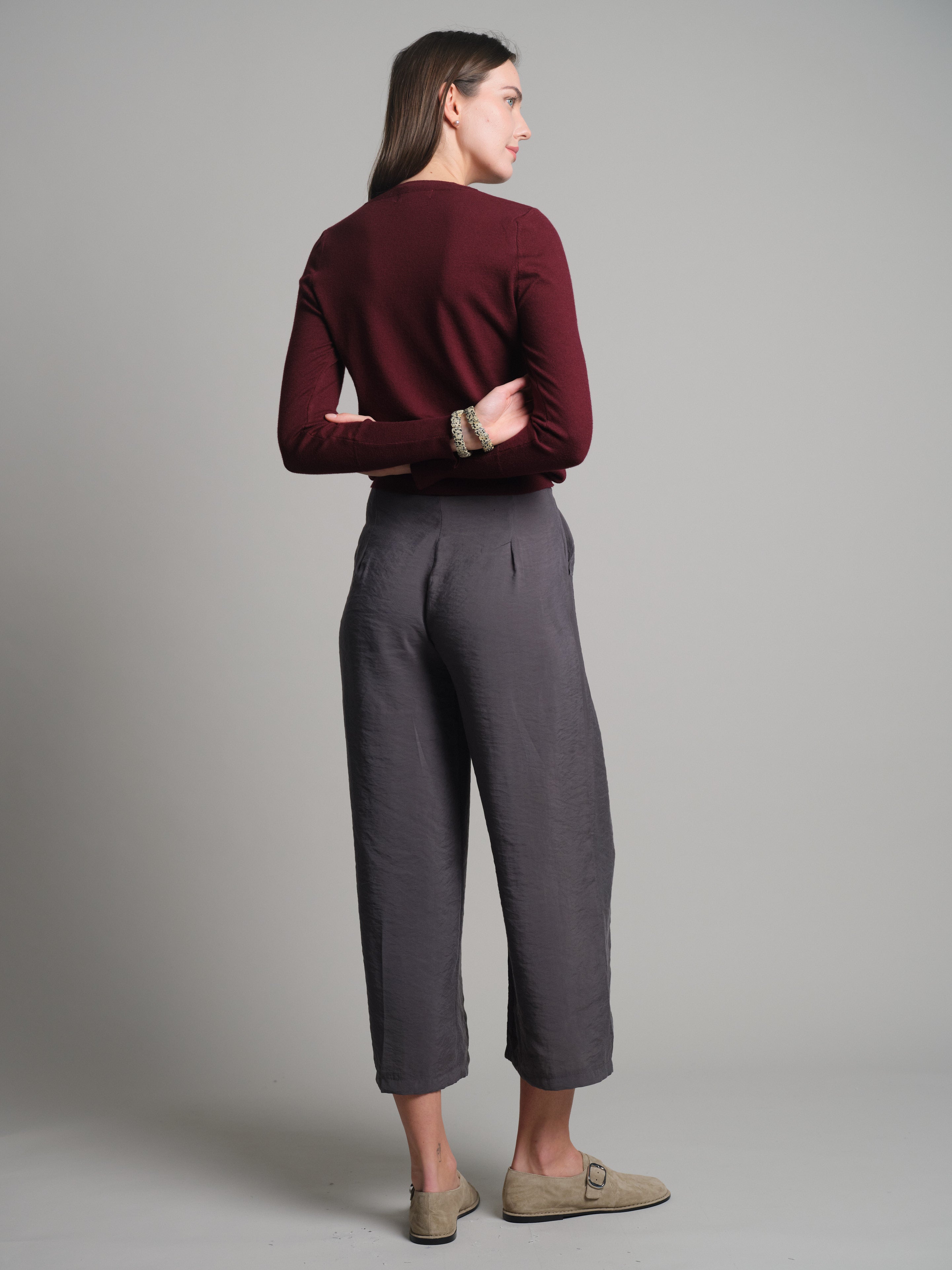DOUBLE PLEATED FLOWING PALAZZO TROUSERS SMOKED