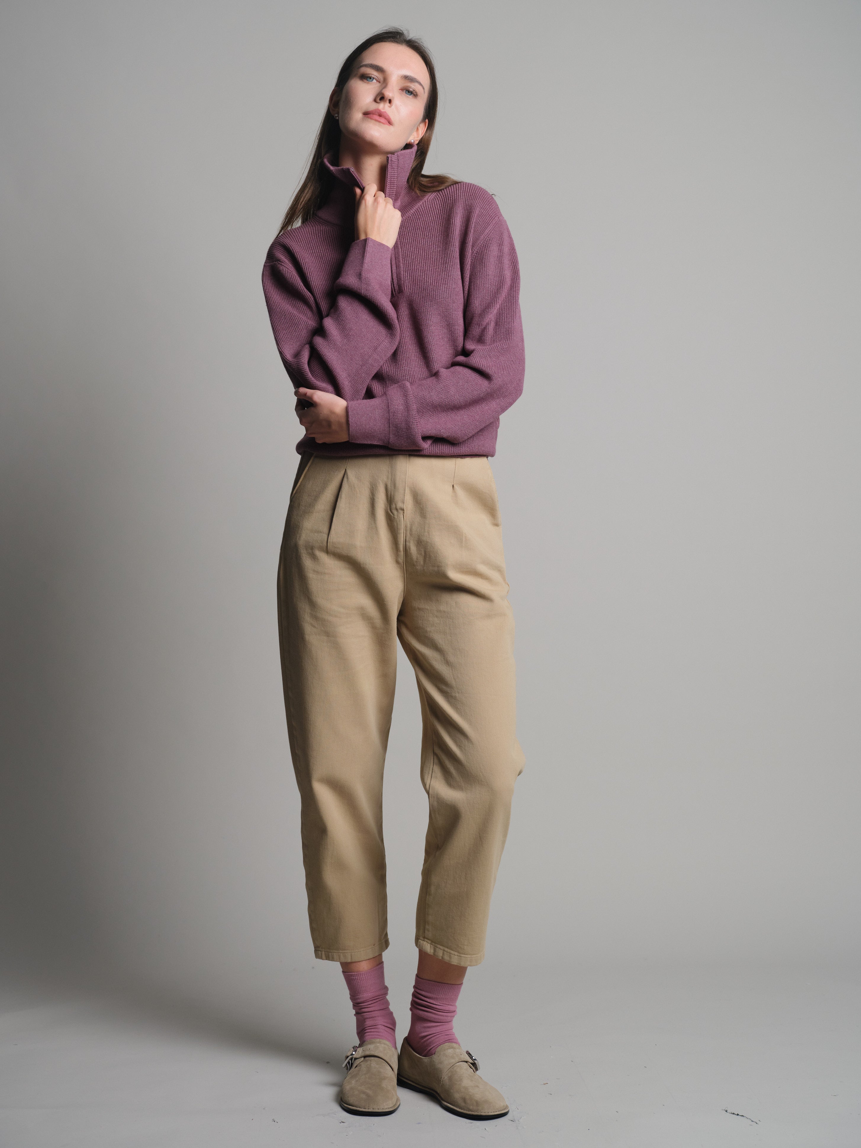 PAMUK YUKSEK YAKA FERMUARLI UNISEX KAZAK ROSE