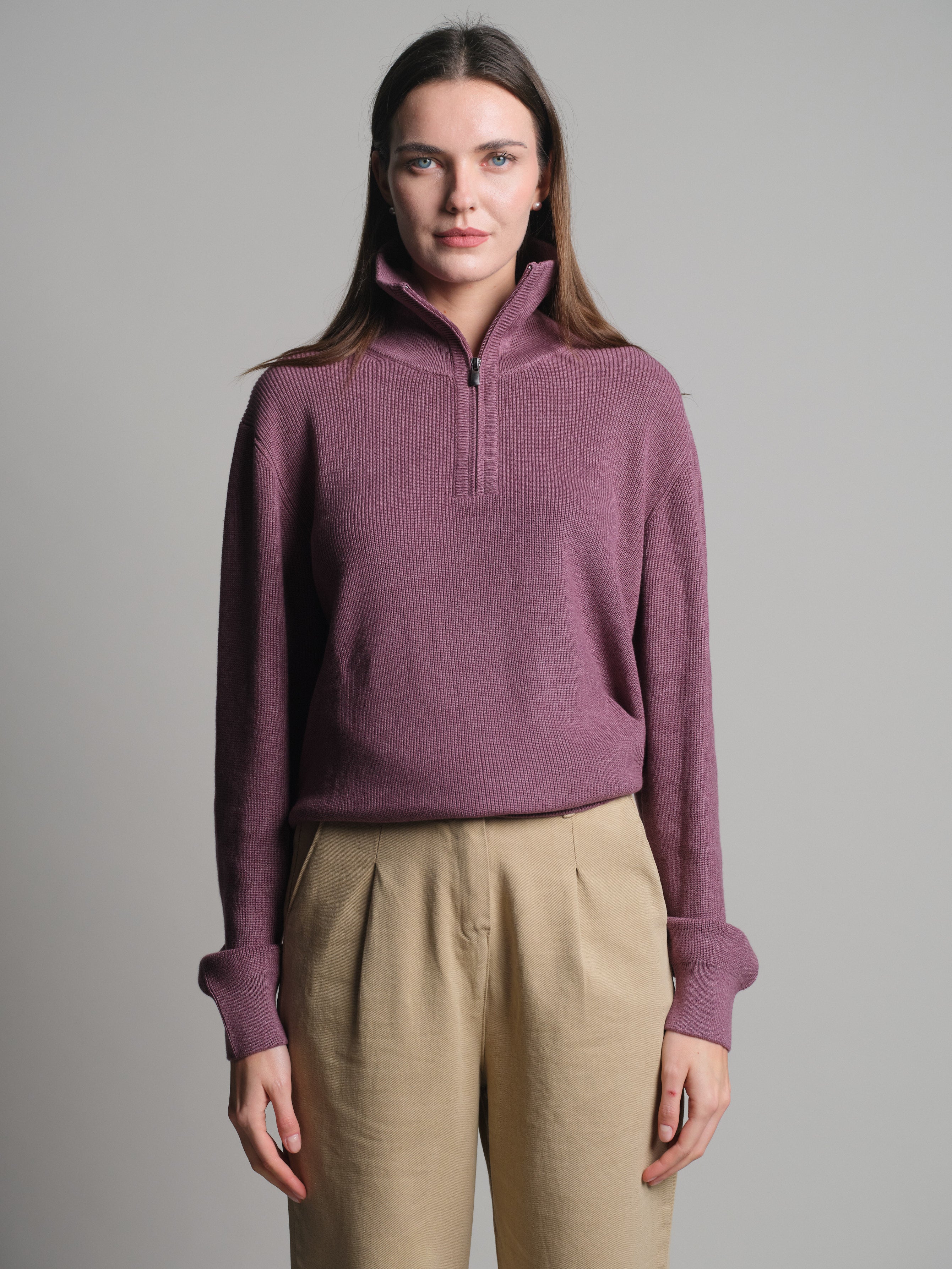 PAMUK YUKSEK YAKA FERMUARLI UNISEX KAZAK ROSE