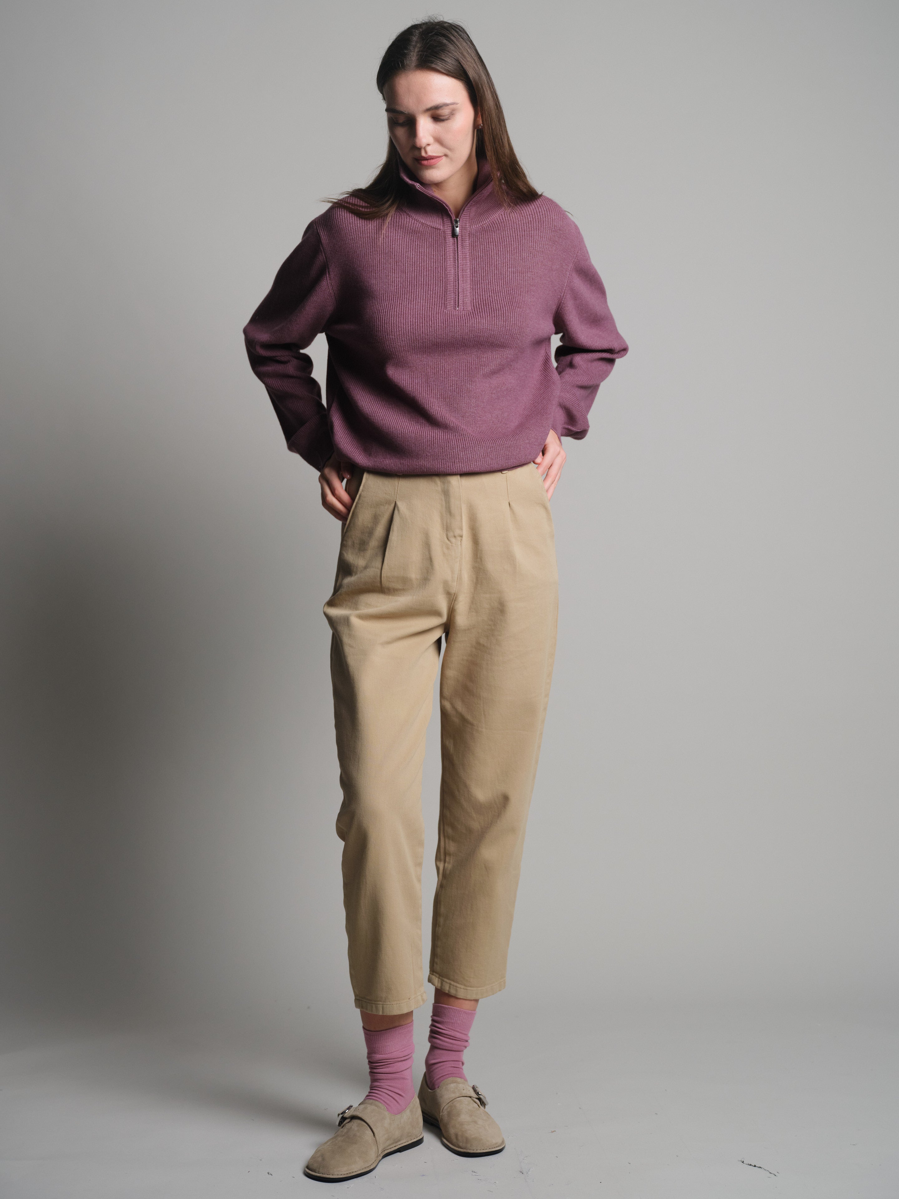 PAMUK YUKSEK YAKA FERMUARLI UNISEX KAZAK ROSE