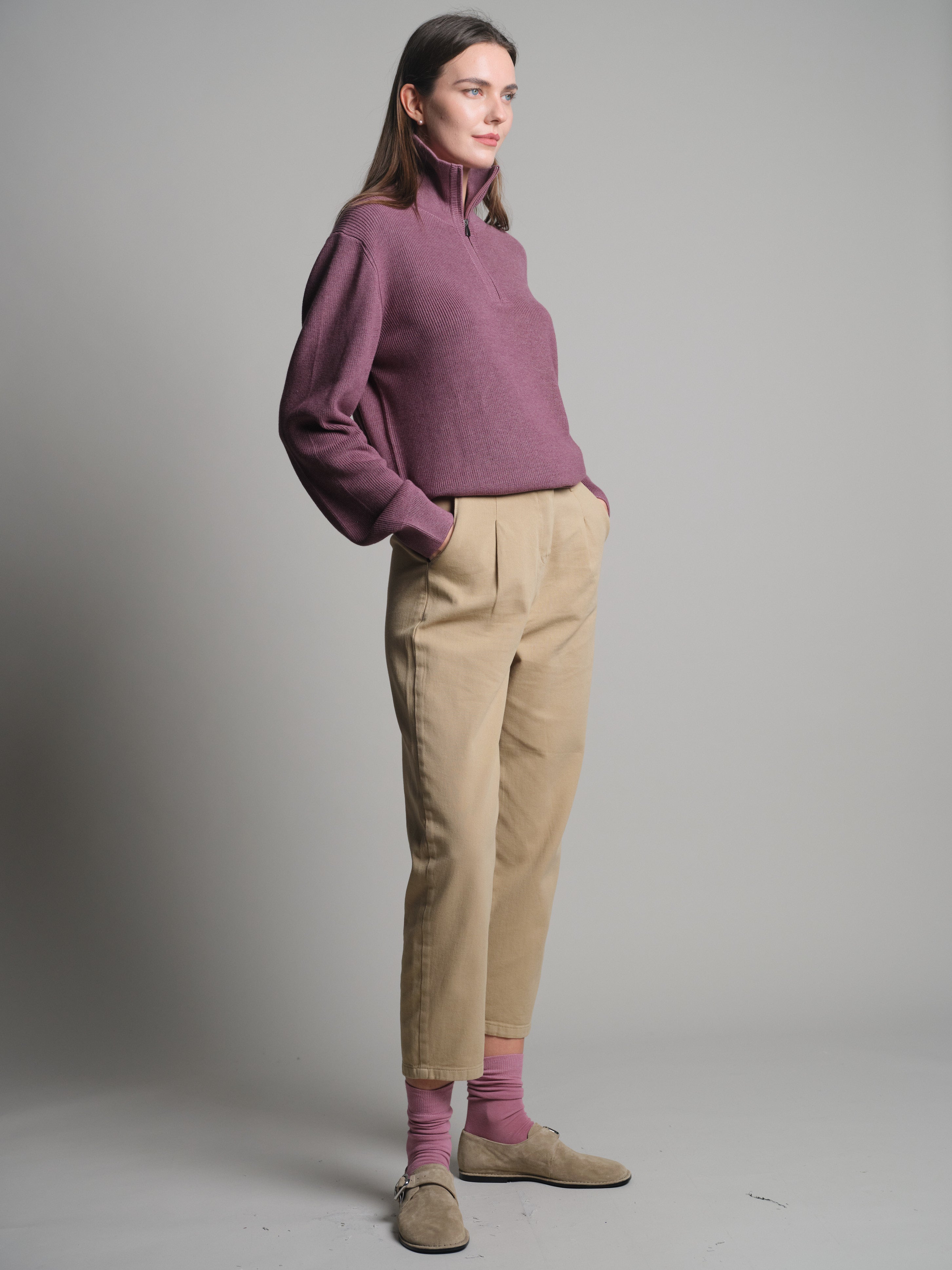 PAMUK YUKSEK YAKA FERMUARLI UNISEX KAZAK ROSE