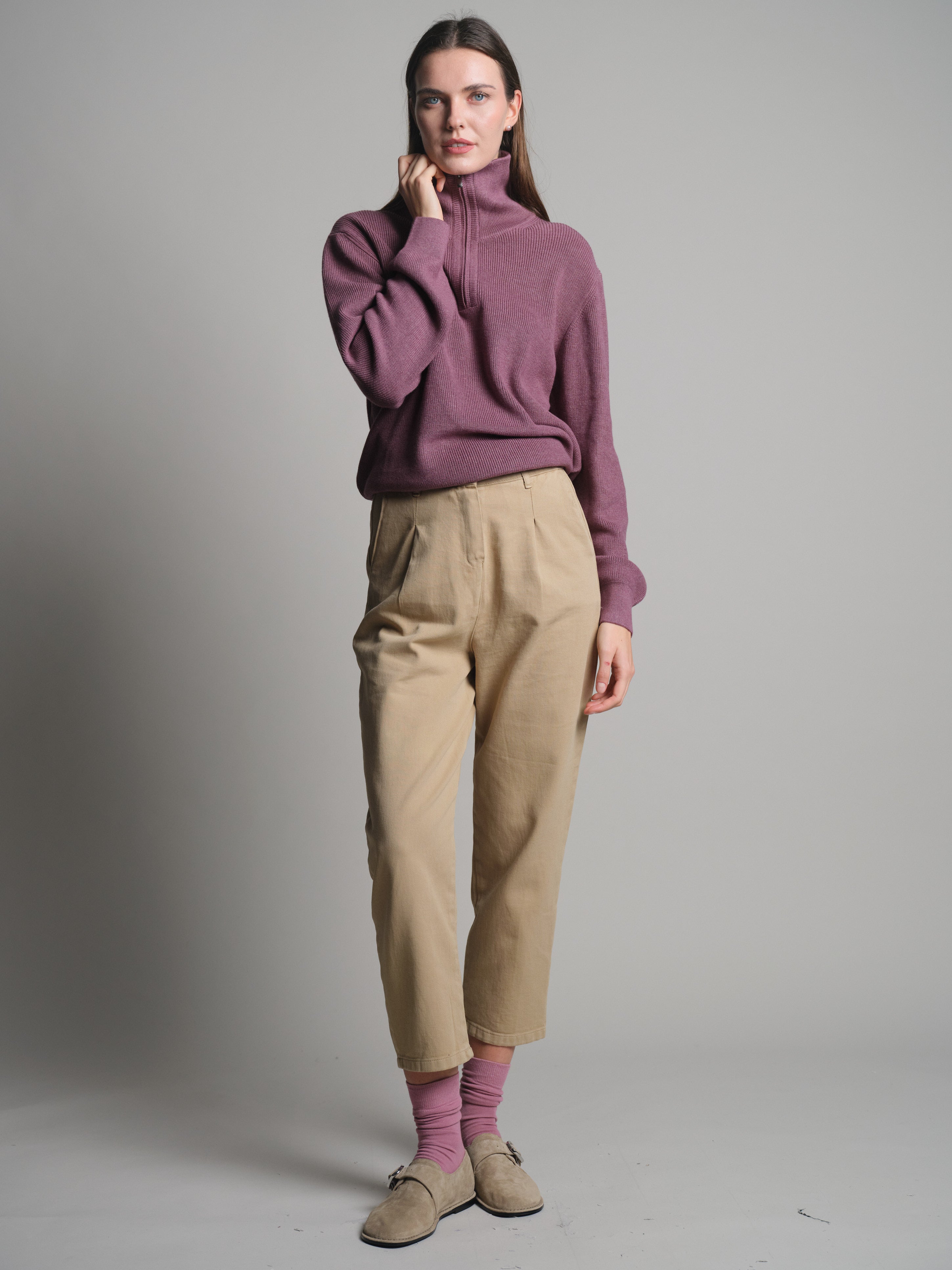 PAMUK YUKSEK YAKA FERMUARLI UNISEX KAZAK ROSE