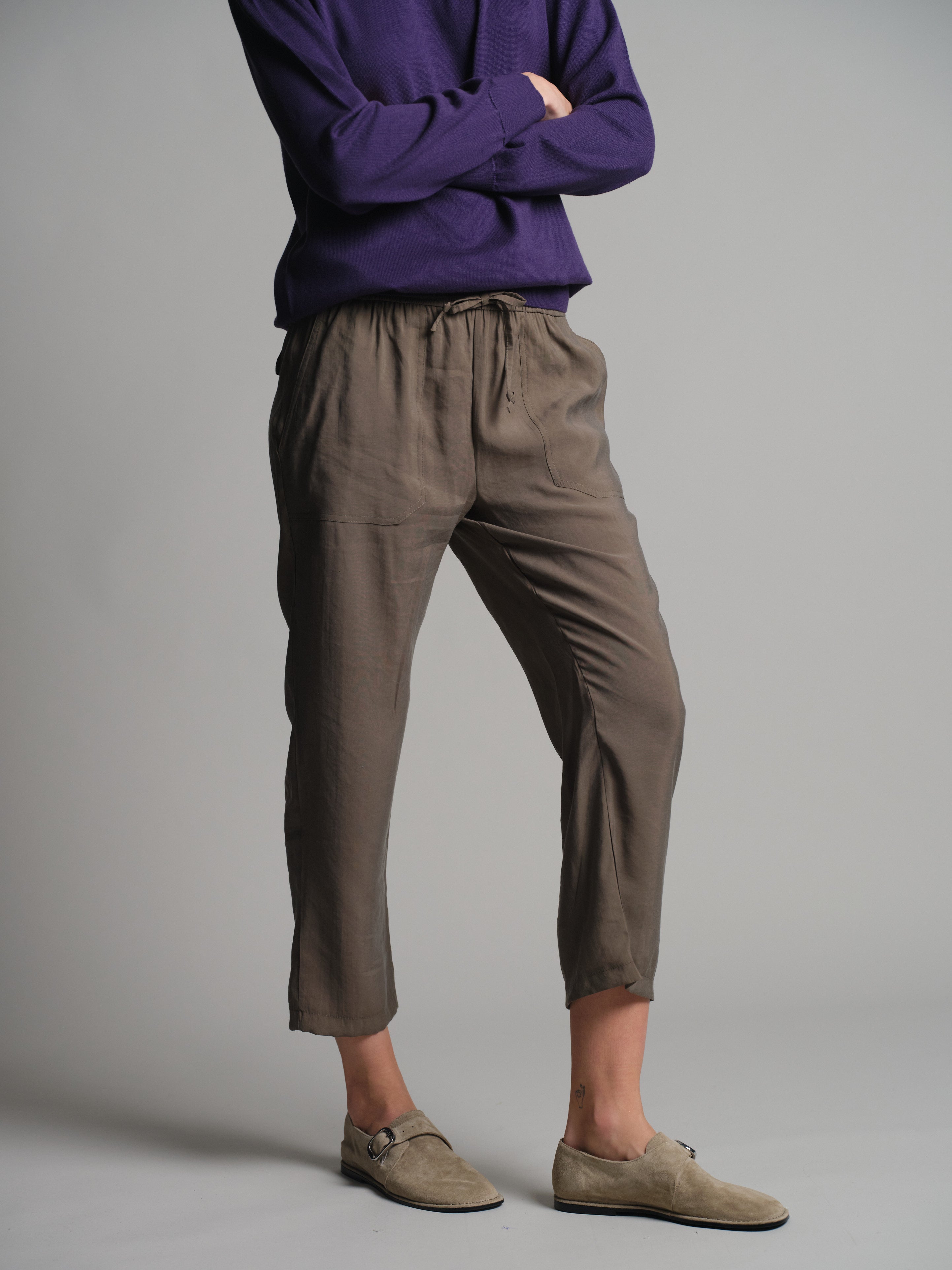 MODAL ELASTIK BEL BANTLI PANTOLON HAKI